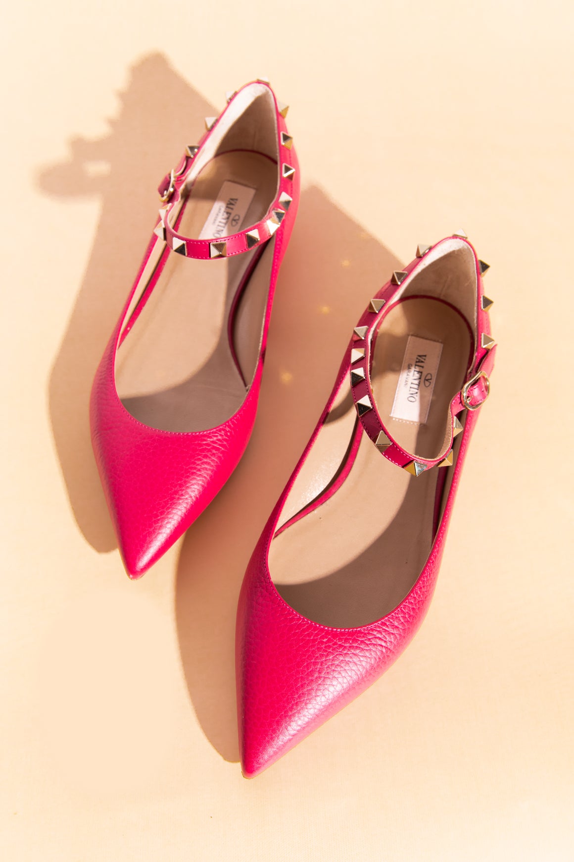 VALENTINO Magenta Rockstud Ankle Strap Ballet Flats (Sz. 38.5)