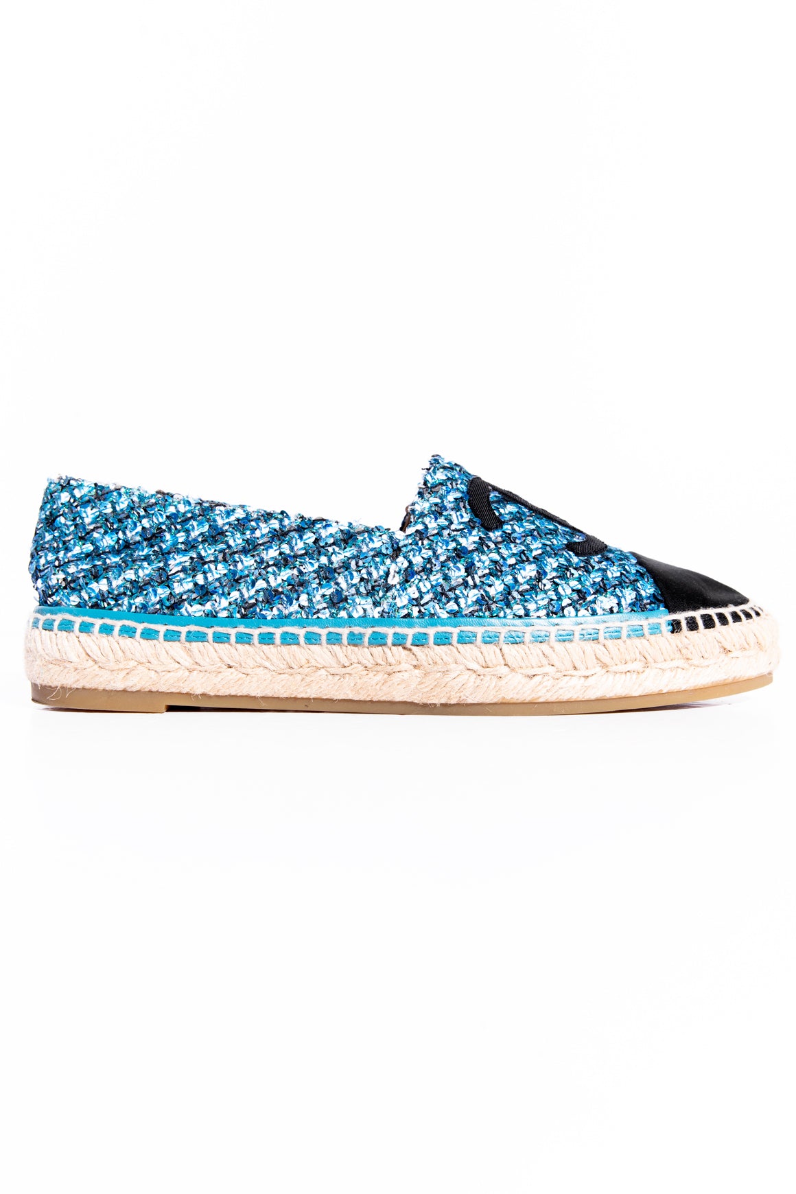 CHANEL Blue Sequin Tweed Espadrilles (Sz. 41)