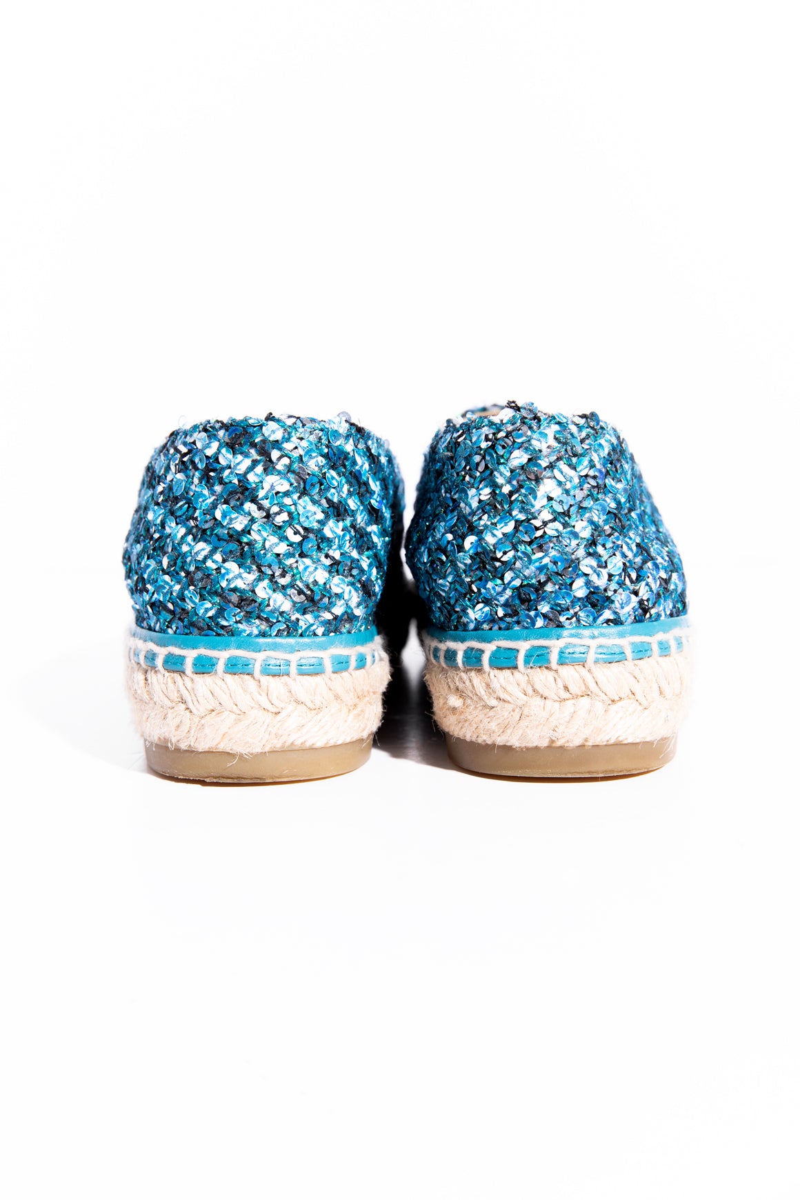 CHANEL Blue Sequin Tweed Espadrilles (Sz. 41)