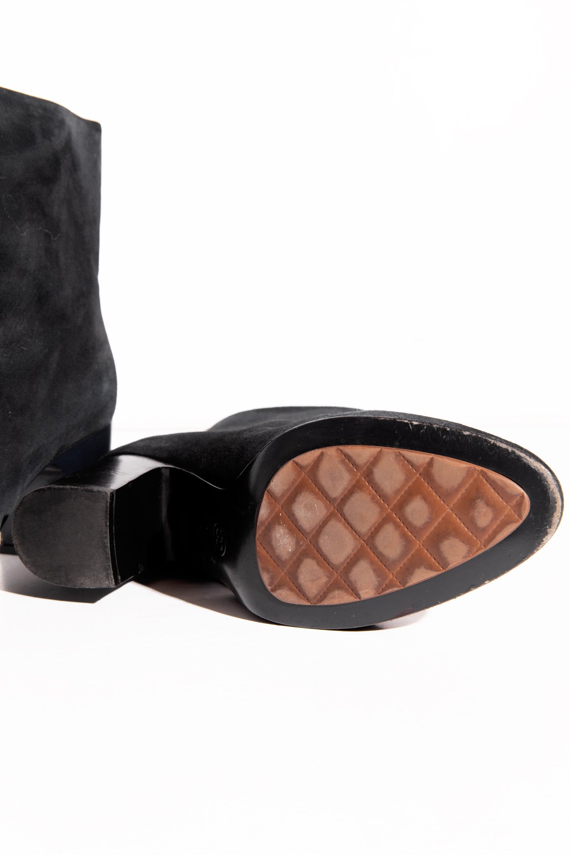 CHANEL Black Suede Block Heel Booties (Sz.41)