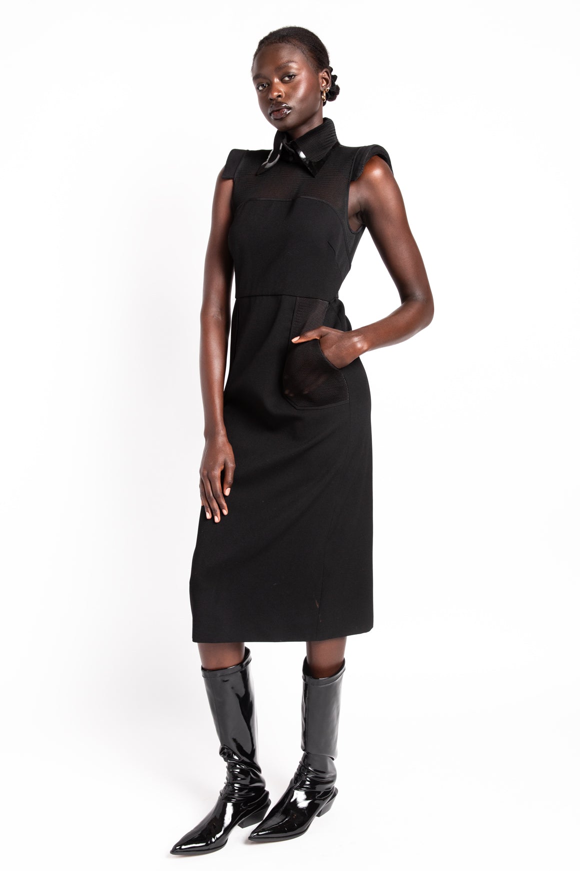 FENDI Black Mesh Paneled Midi Dress