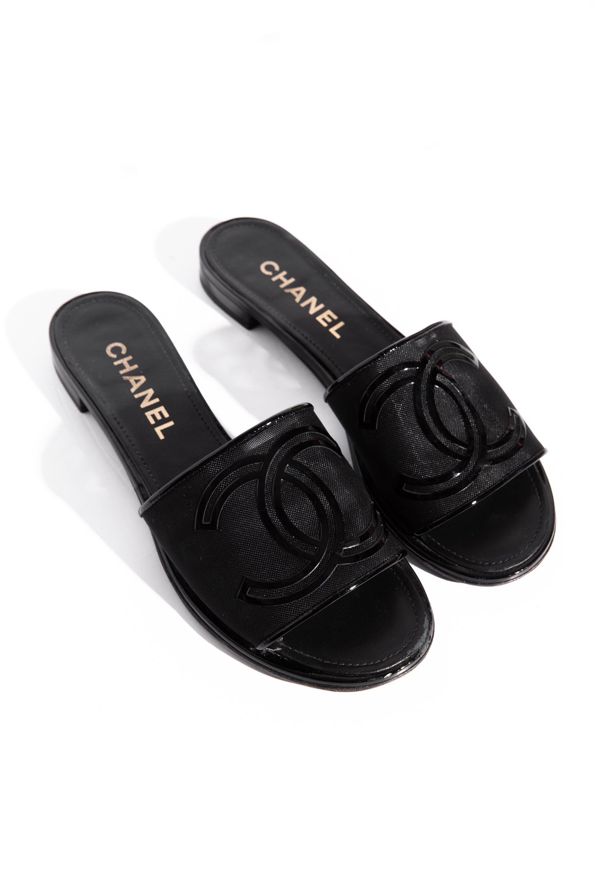 CHANEL Black Mesh CC Logo Slides (Sz. 40.5)