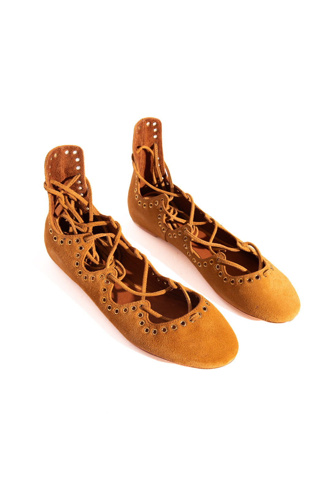 ISABEL MARANT Tan Suede Grommet Tie Ballet Flats (Sz. 37)