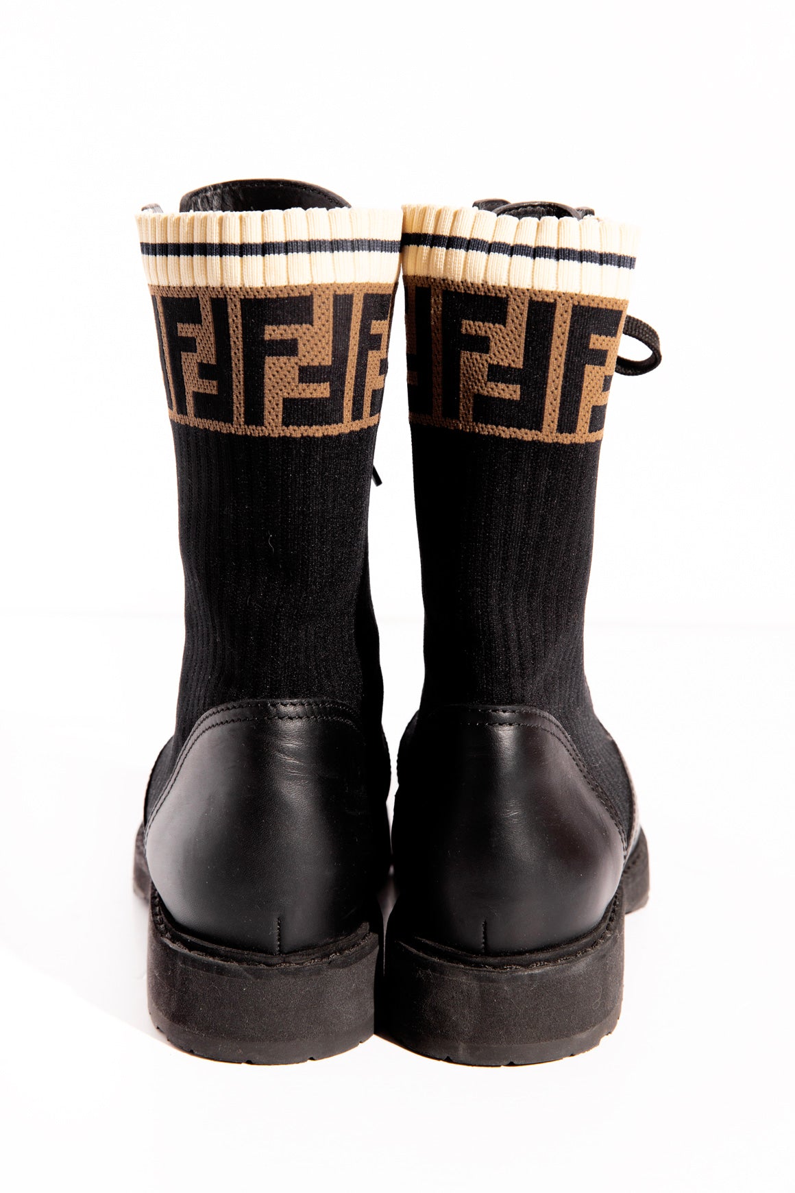 FENDI Black Zucca Detail Lace Up Boots (Sz. 39.5)