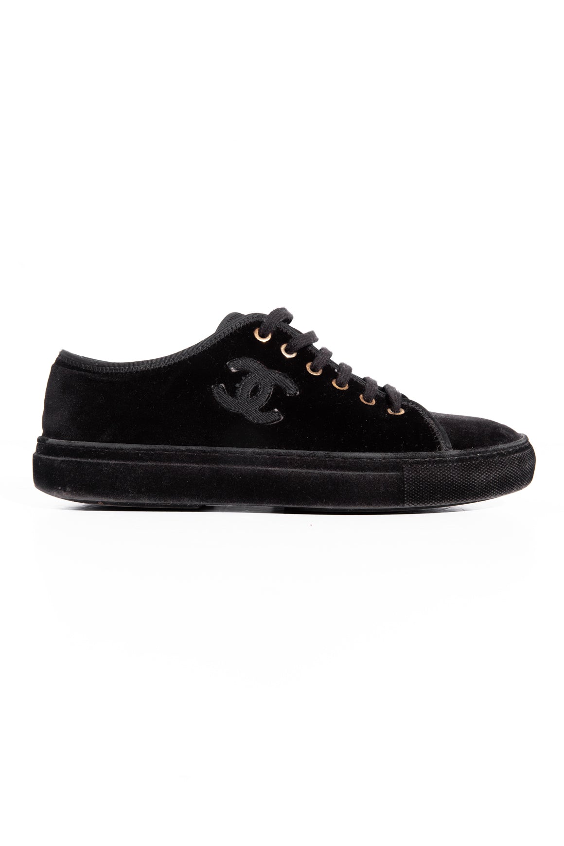 CHANEL Black Velvet Low-Top Sneakers (Sz. 38.5)