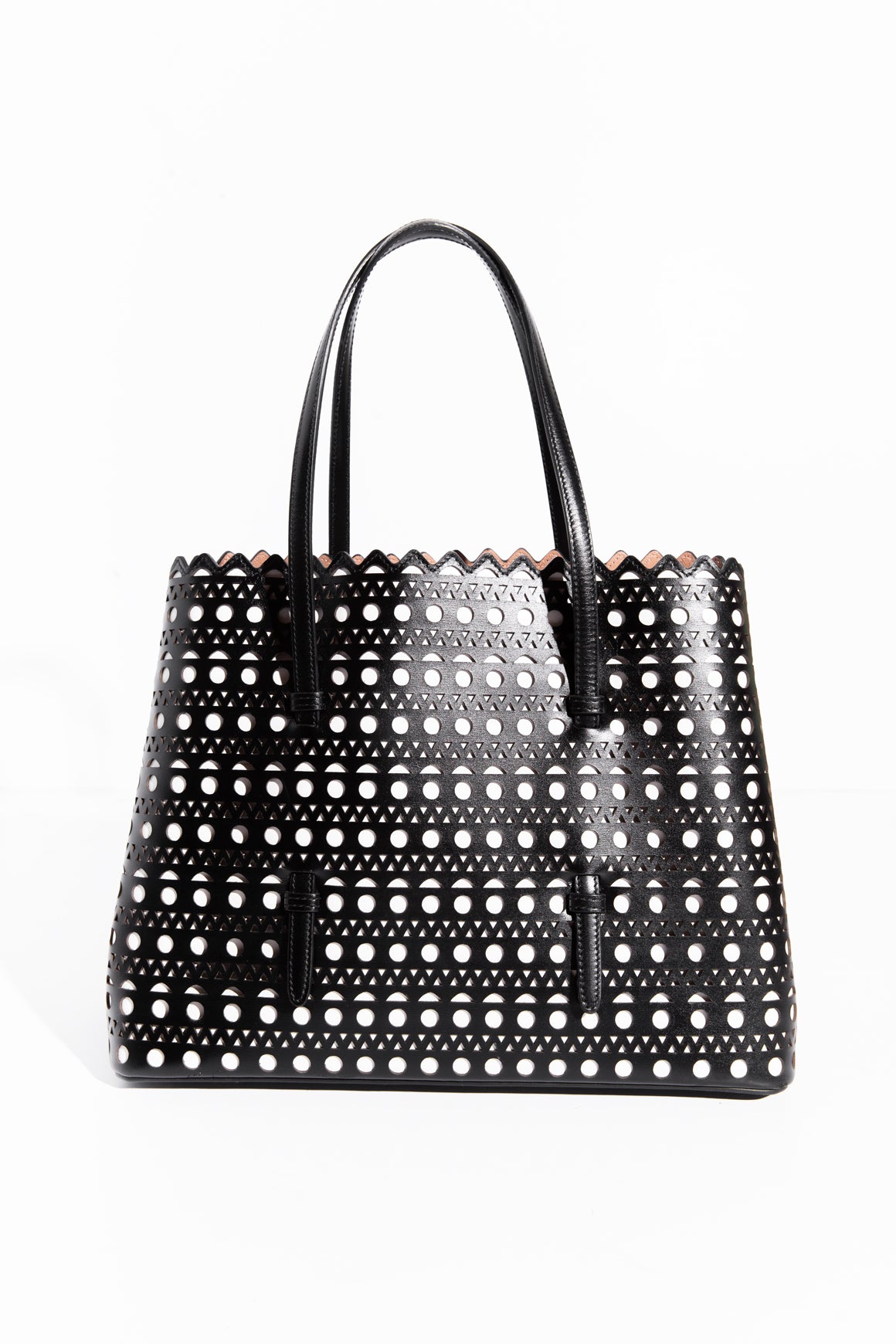 ALAIA Black & White "Mina" Top Handle Bag