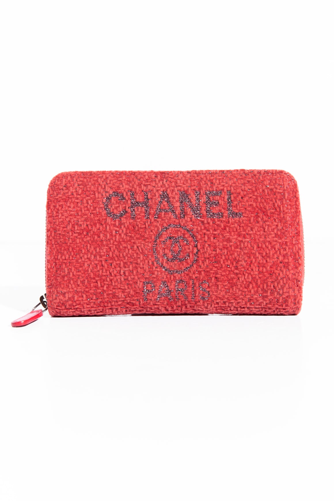 CHANEL Pink Lurex Boucle Deauville Medium Zip-Around Wallet