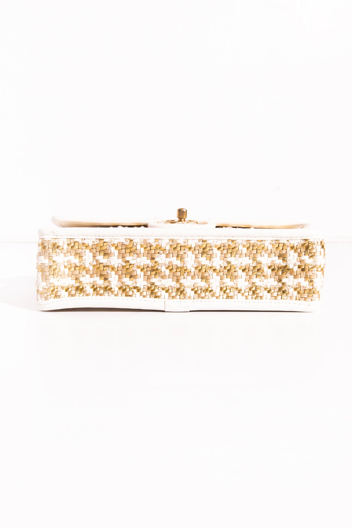 CHANEL Gold & White Tweed Flap Bag