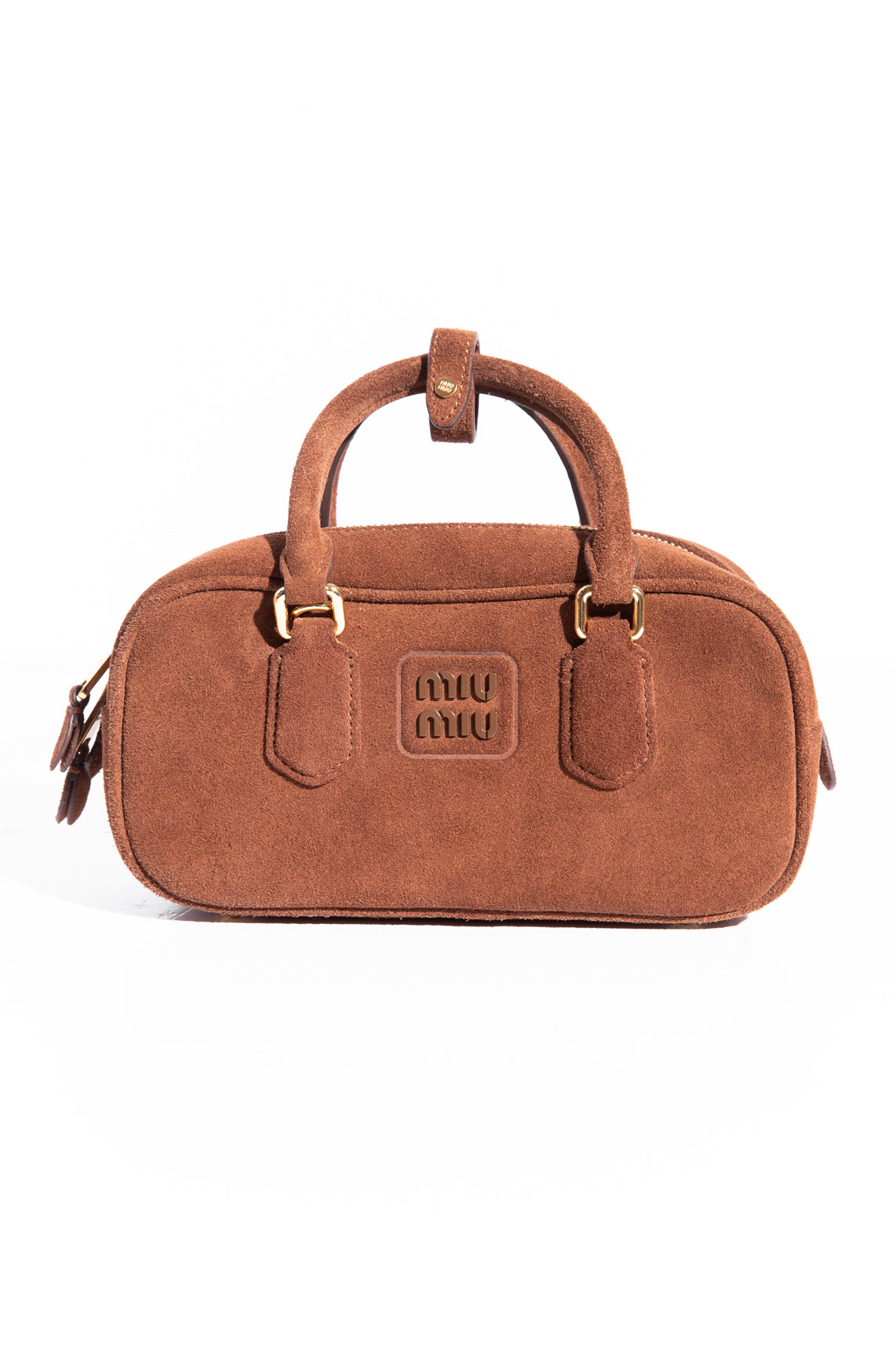 MIU MIU Brown Padded Suede Arcadie Top Handle Bag