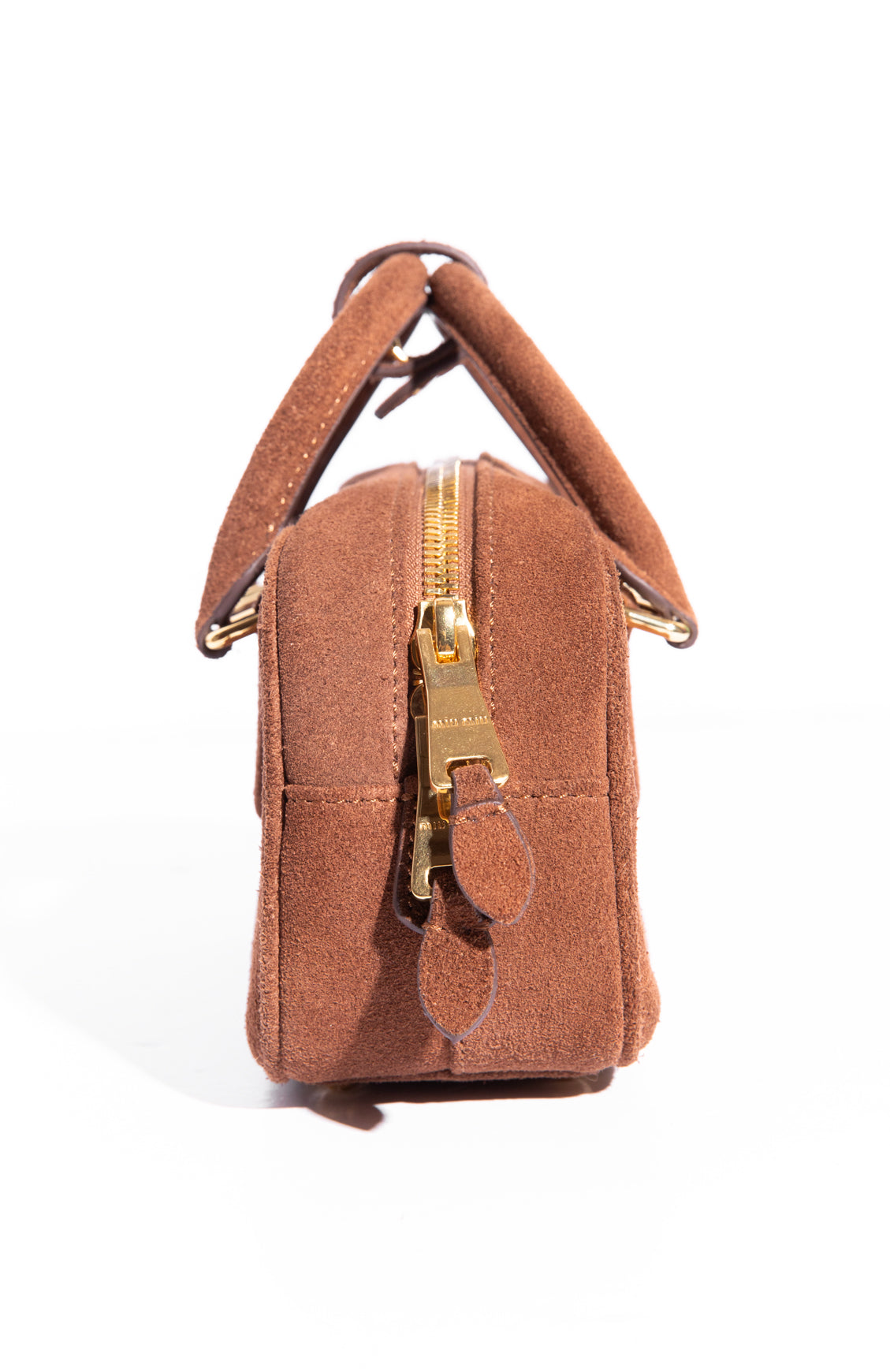 MIU MIU Brown Padded Suede Arcadie Top Handle Bag