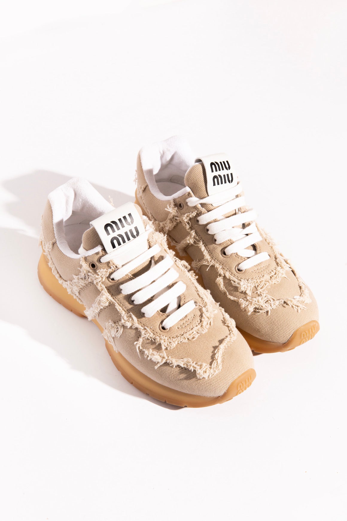 MIU MIU Tan Washed Denim Sneakers (Sz. 38)