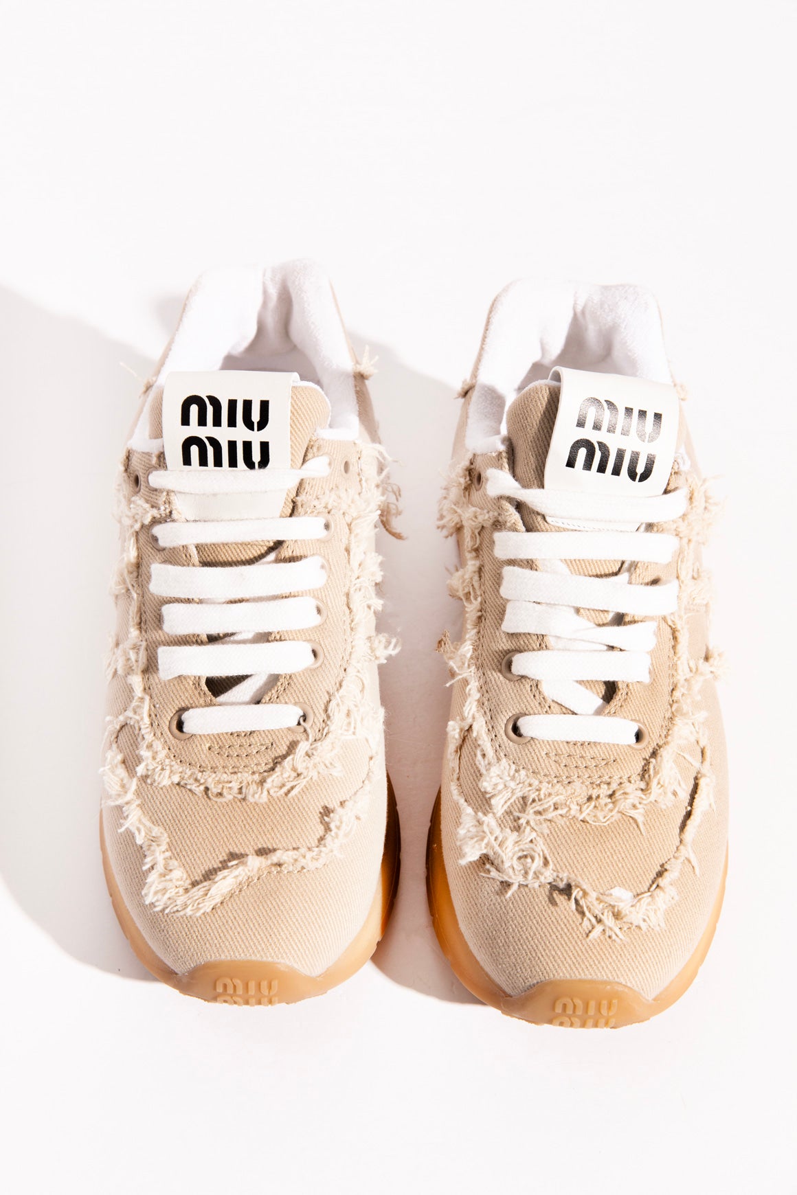 MIU MIU Tan Washed Denim Sneakers (Sz. 38)
