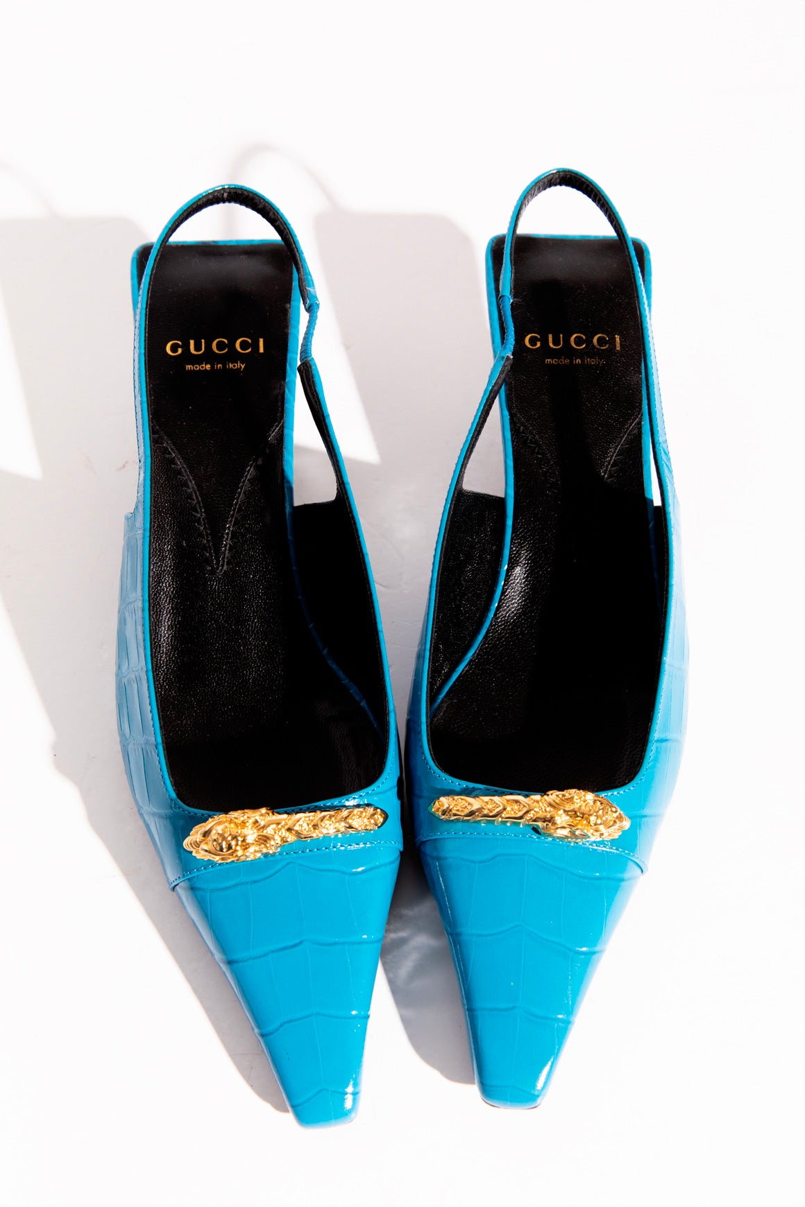 GUCCI Blue Croc Effect Leather Slingbacks (Sz.37)