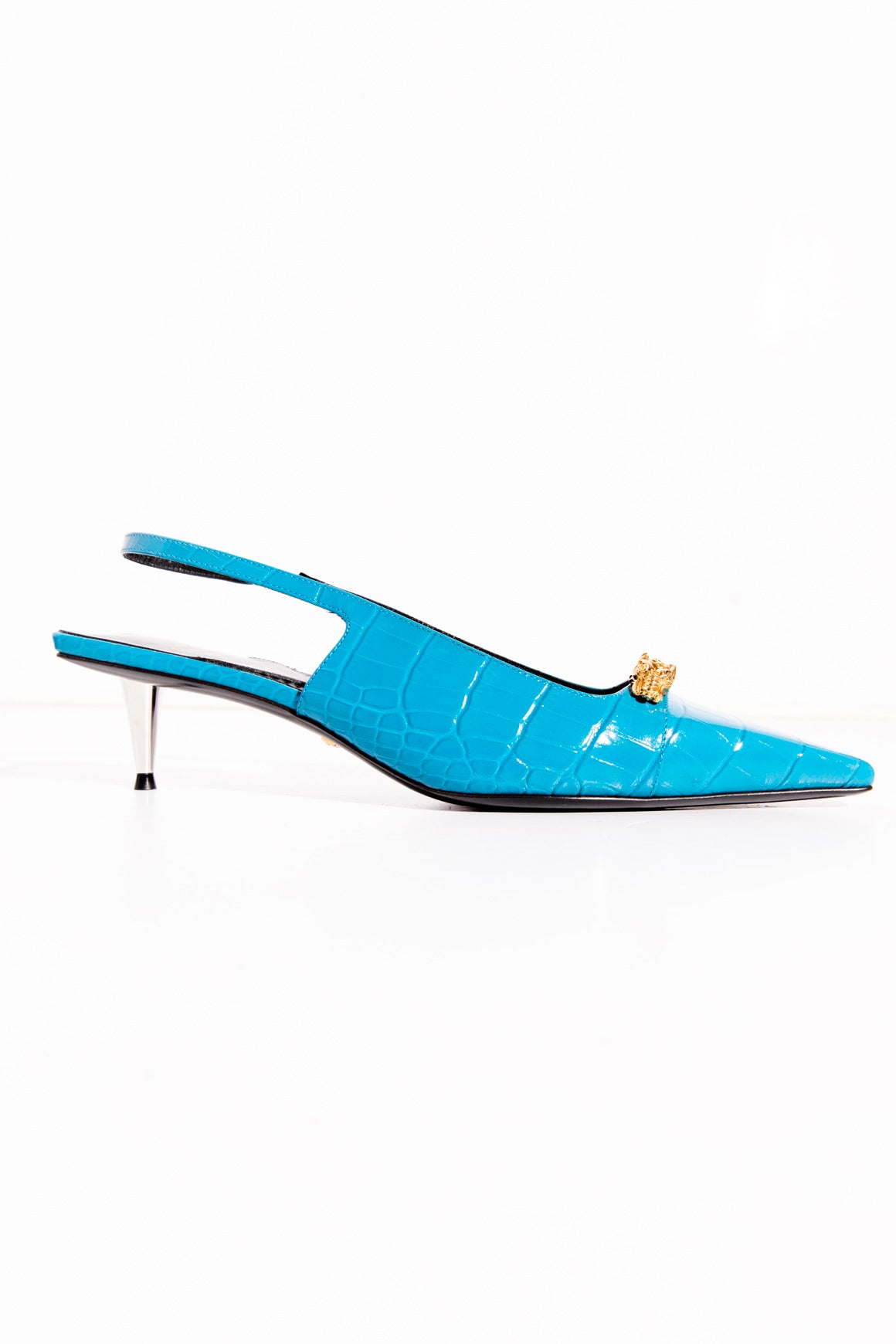 GUCCI Blue Croc Effect Leather Slingbacks (Sz.37)