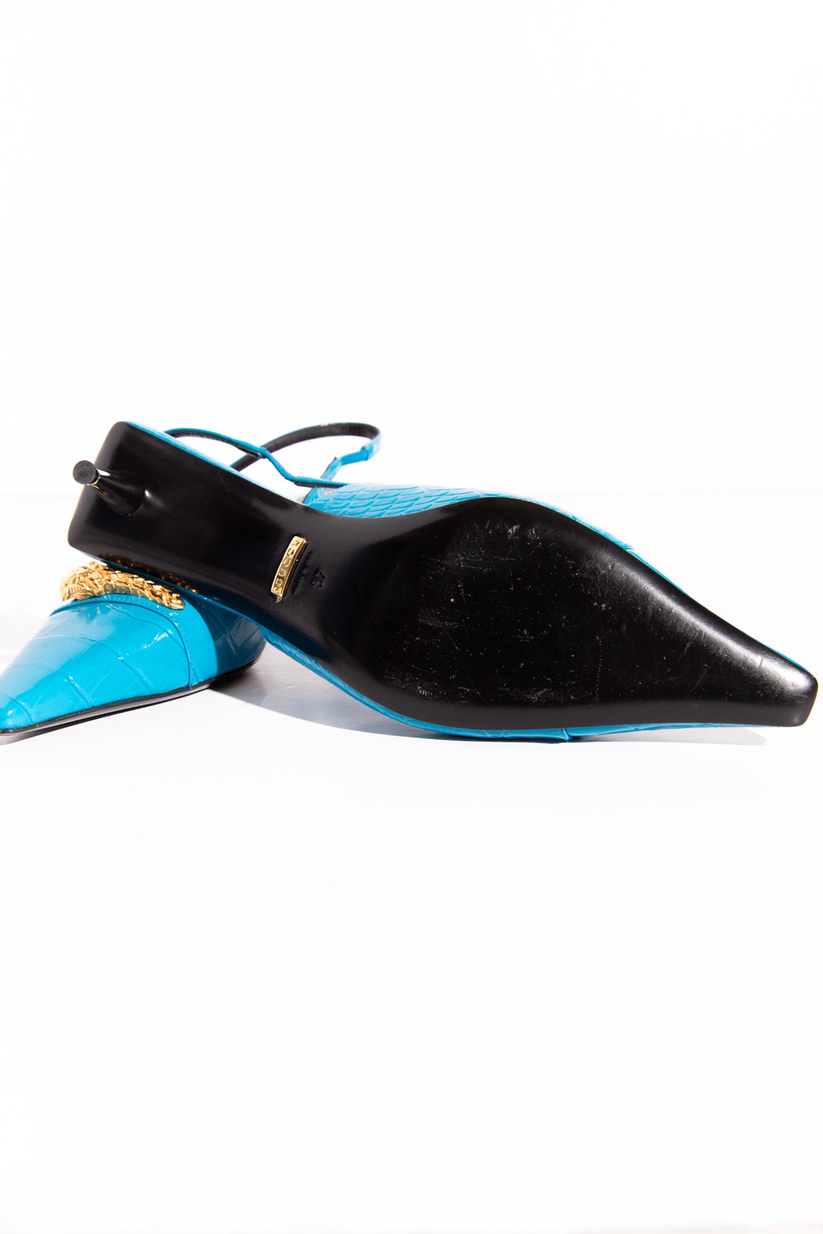 GUCCI Blue Croc Effect Leather Slingbacks (Sz.37)