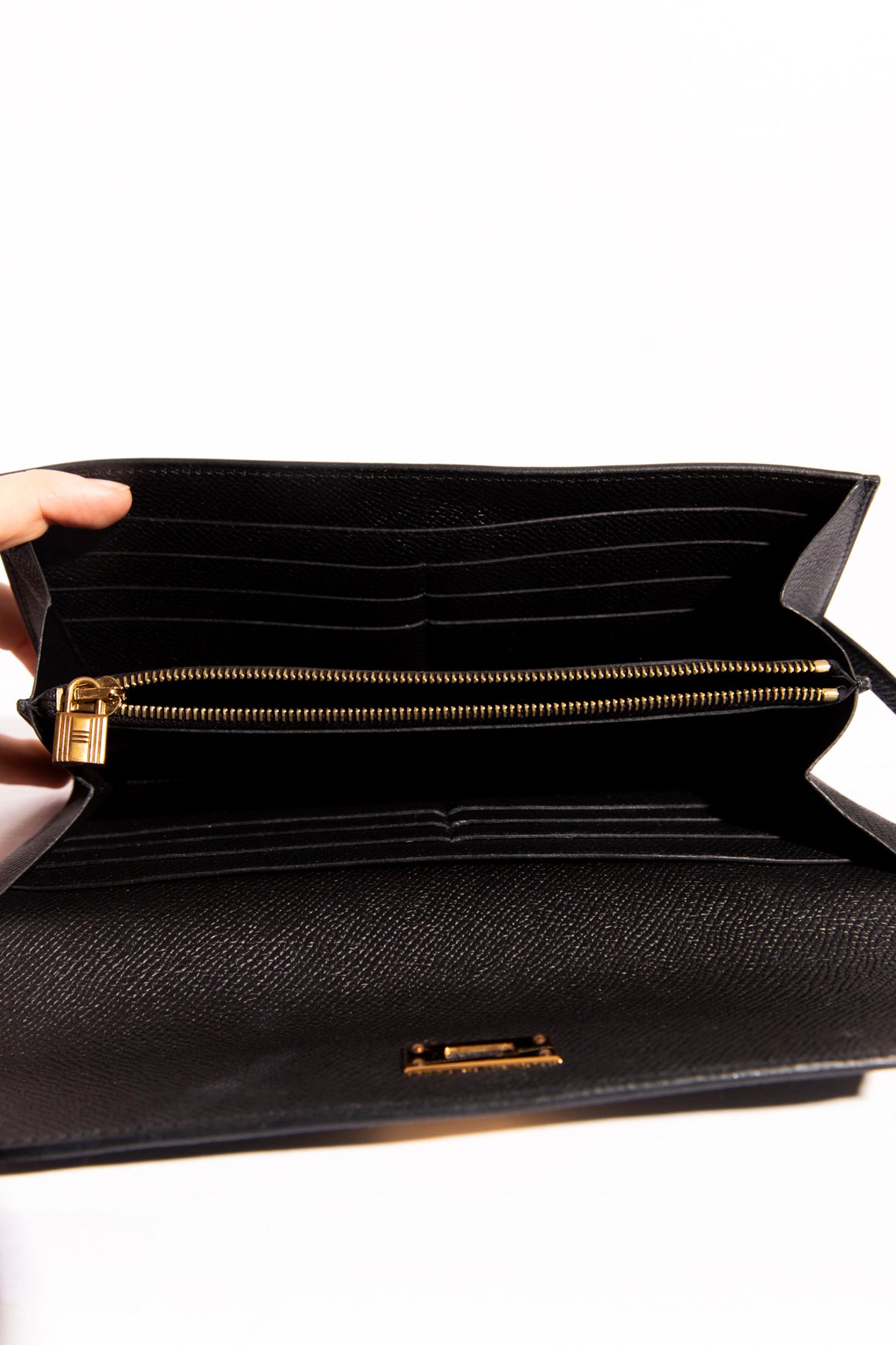 HERMES Black Leather Gold Hardware Kelly Classique Wallet