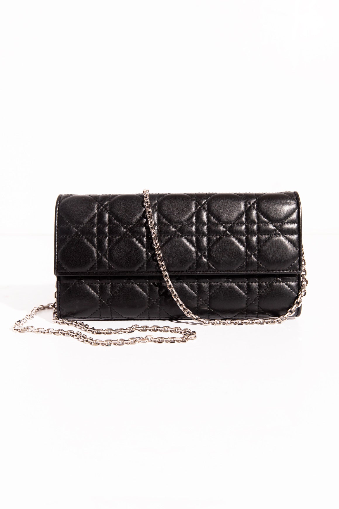 DIOR Black Leather Cannage Wallet-on-Chain