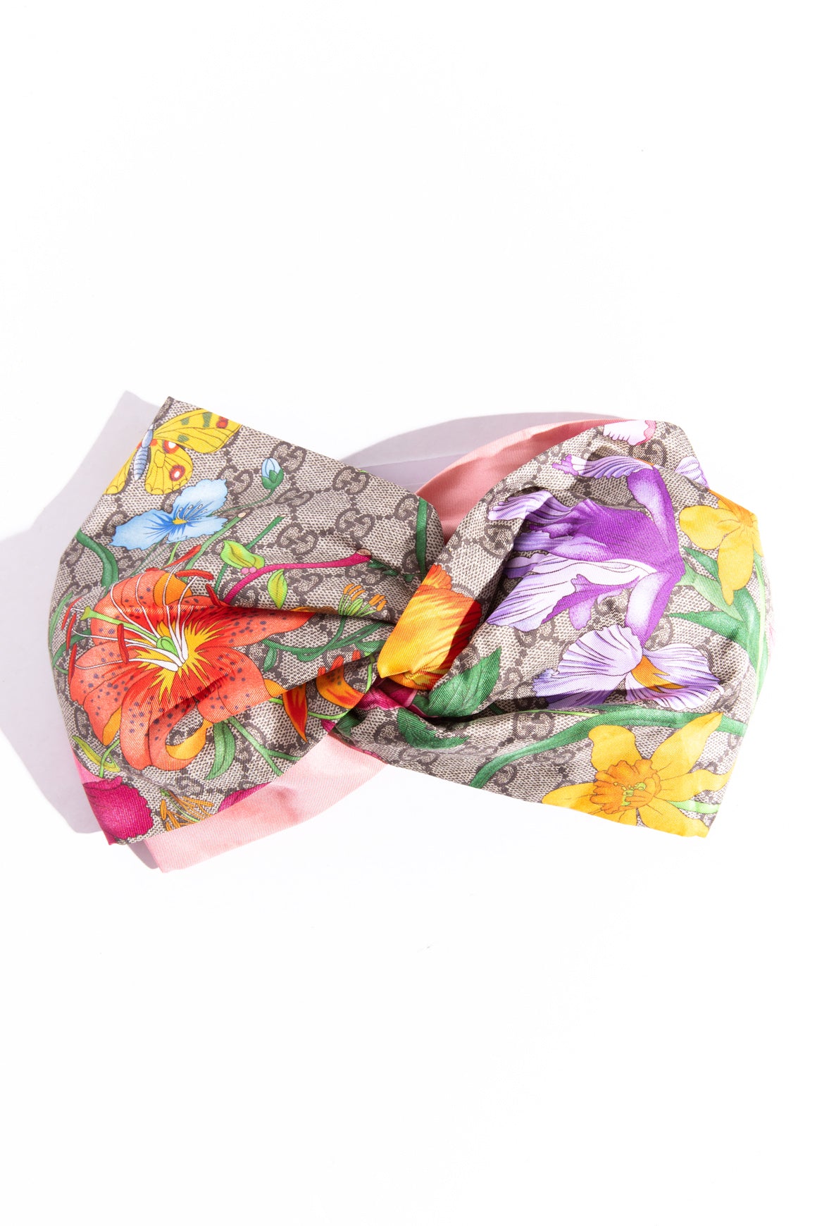 GUCCI Pink & Flora Print Silk Headband