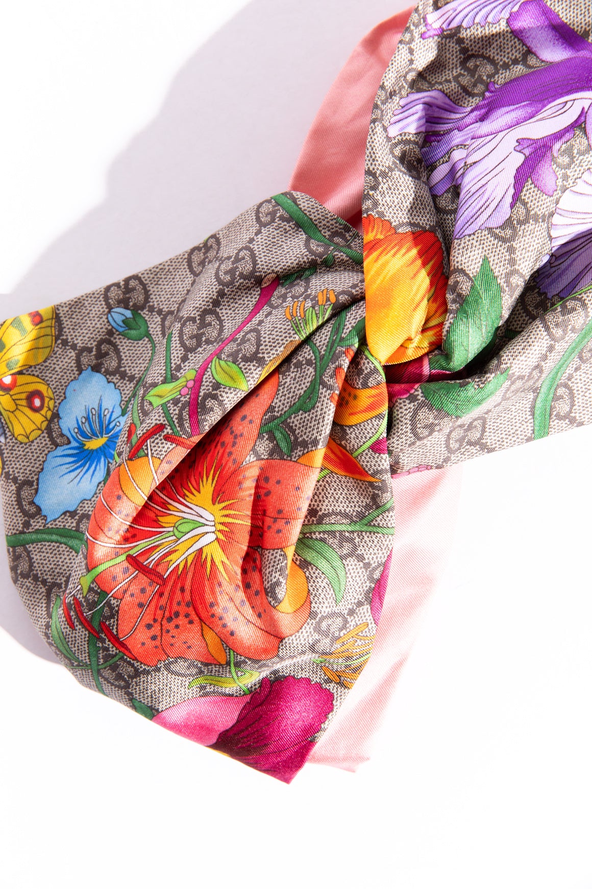 GUCCI Pink & Flora Print Silk Headband