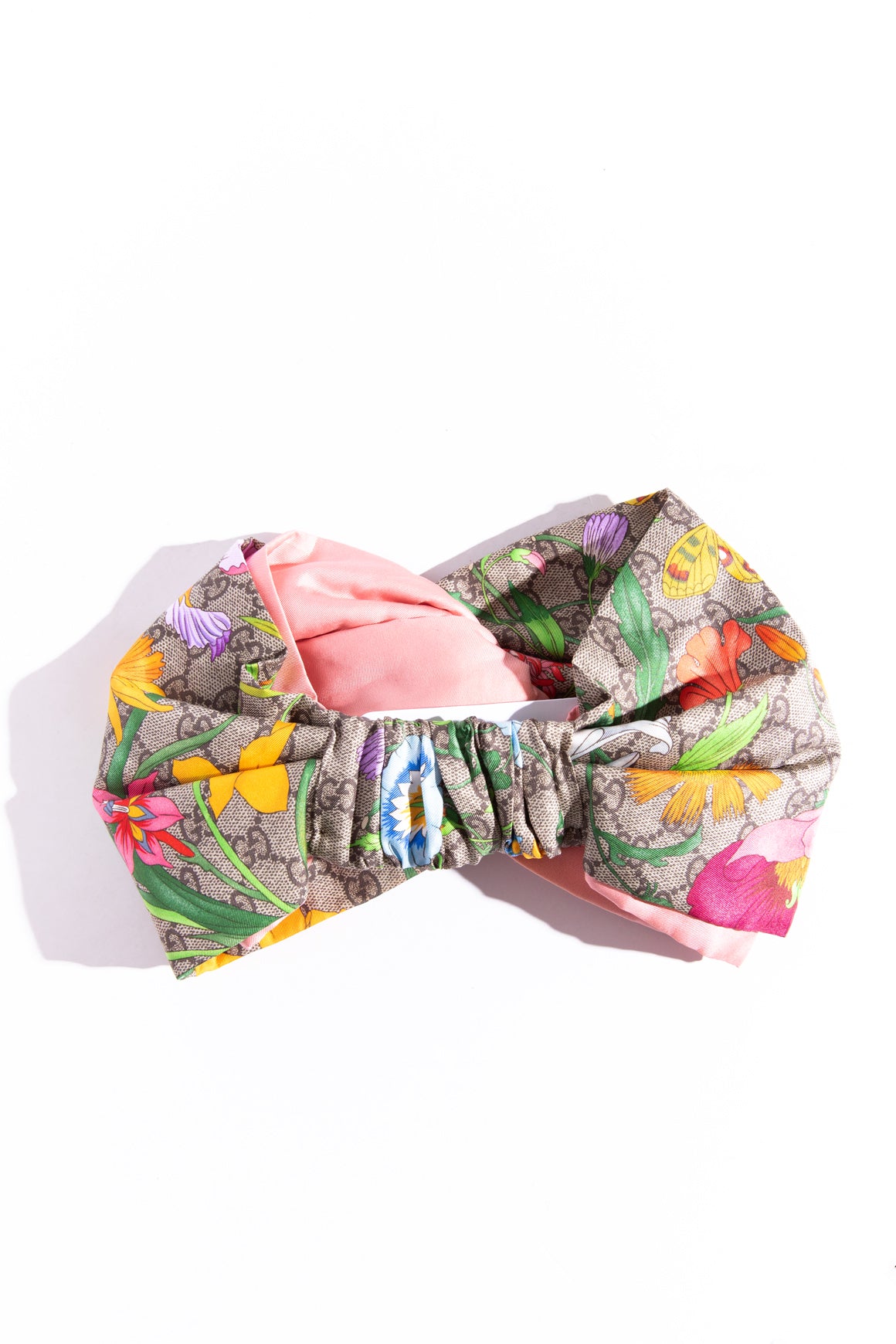 GUCCI Pink & Flora Print Silk Headband