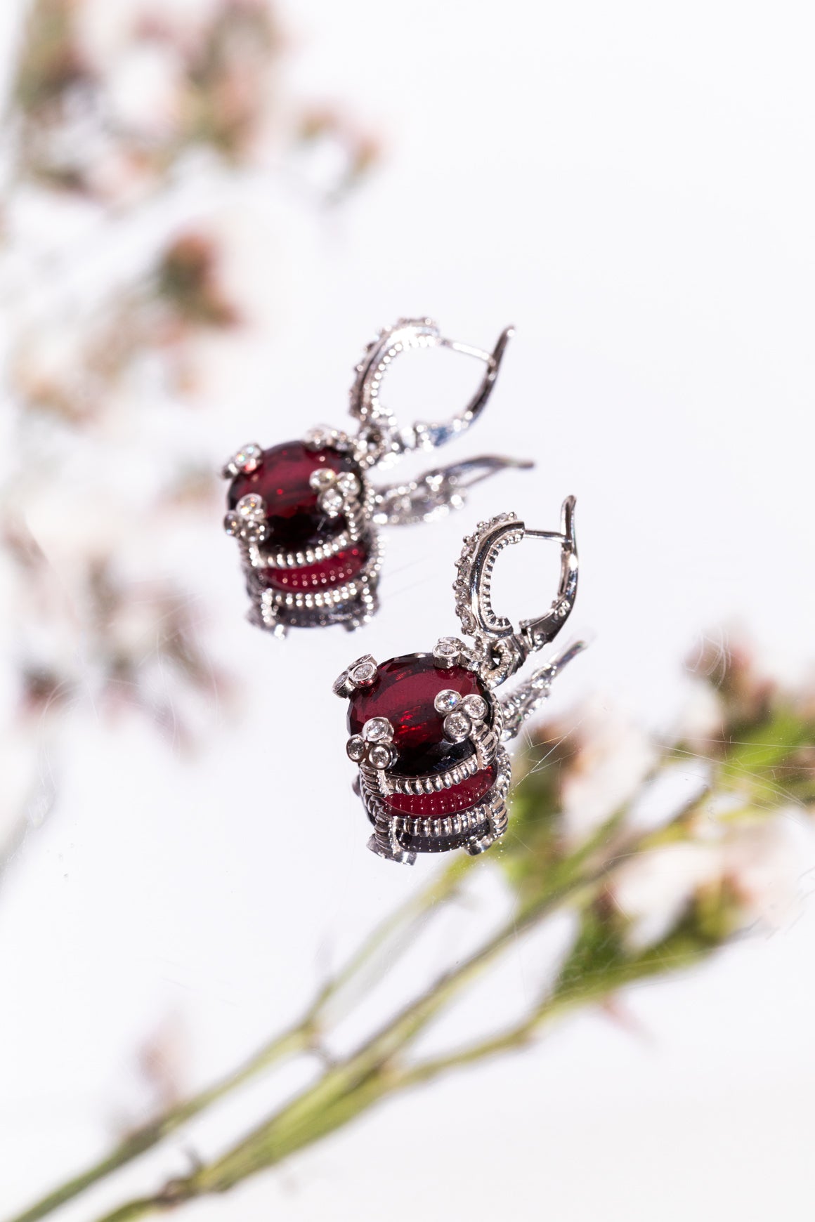 JUDITH RIPKA Rhodolite Garnet & Diamond Earrings