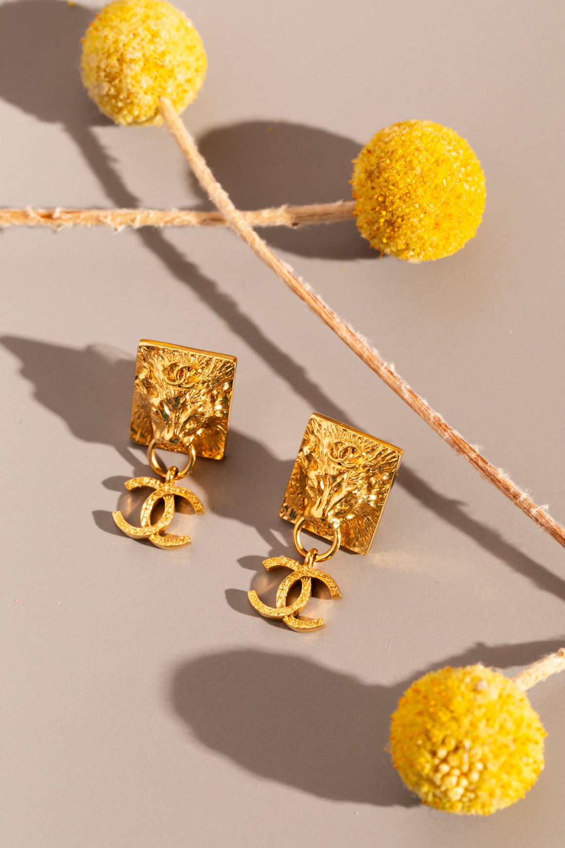 CHANEL Lion Head 'CC' Dangle Earrings