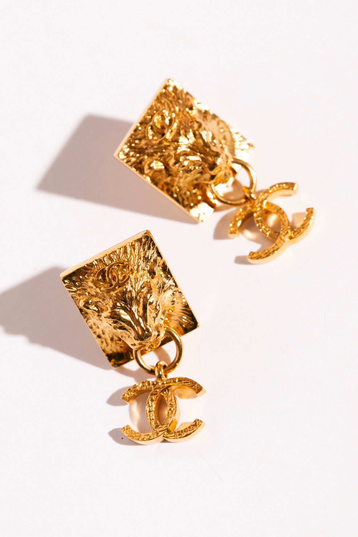 CHANEL Lion Head 'CC' Dangle Earrings