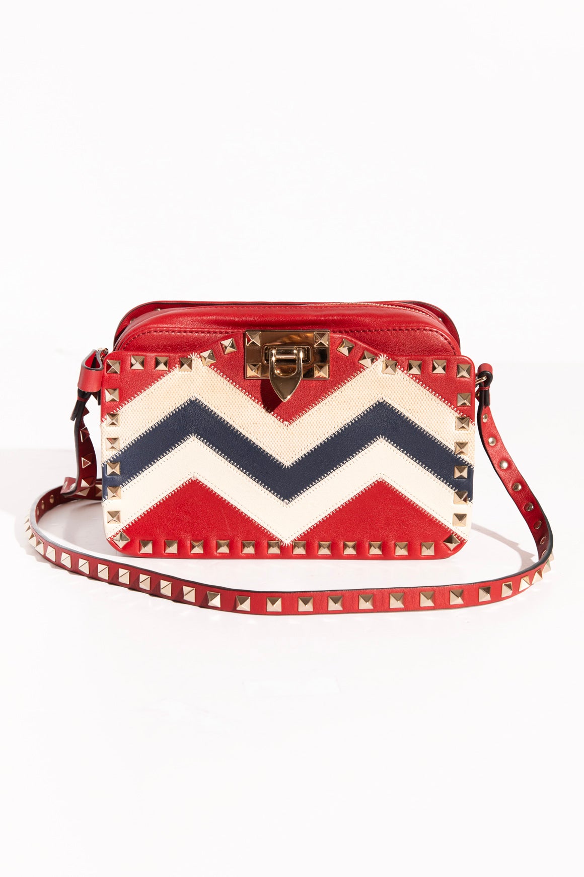 VALENTINO Red & Blue Chevron Rockstud Crossbody