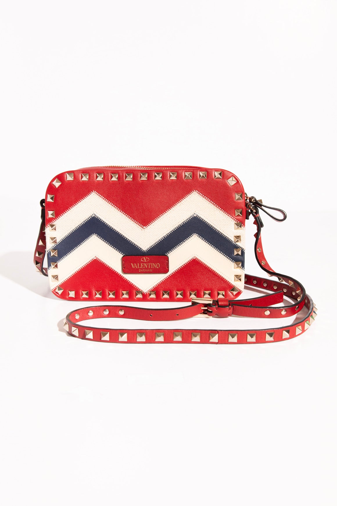 VALENTINO Red & Blue Chevron Rockstud Crossbody