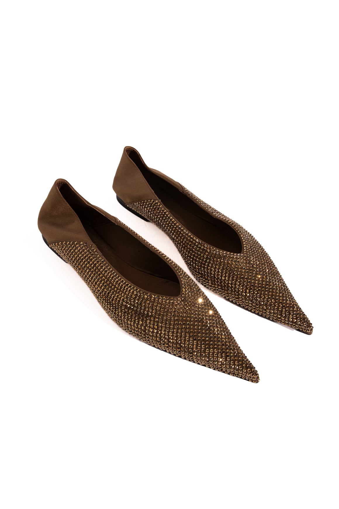 SAINT LAURENT Olive Crystal Embellished Pointed Flats (Sz. 40)