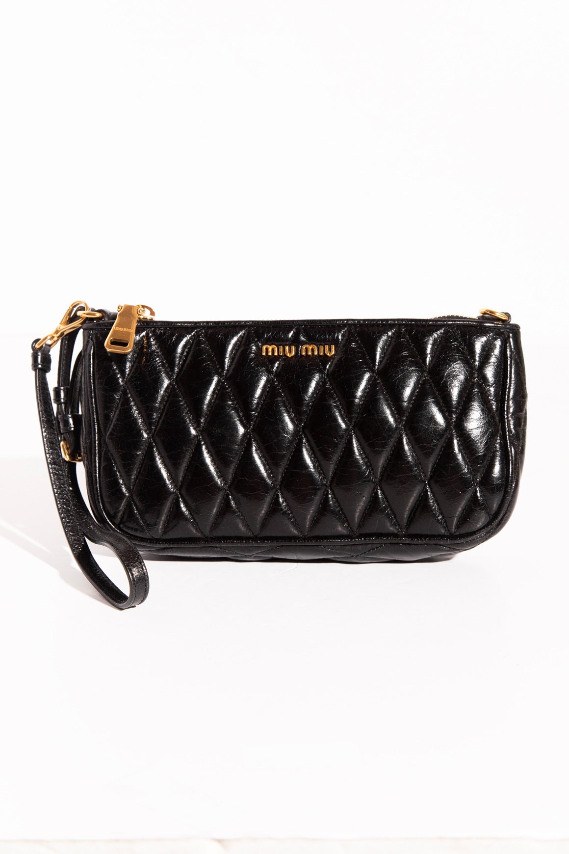 MIU MIU Black Matlasse Quilted Wristlet