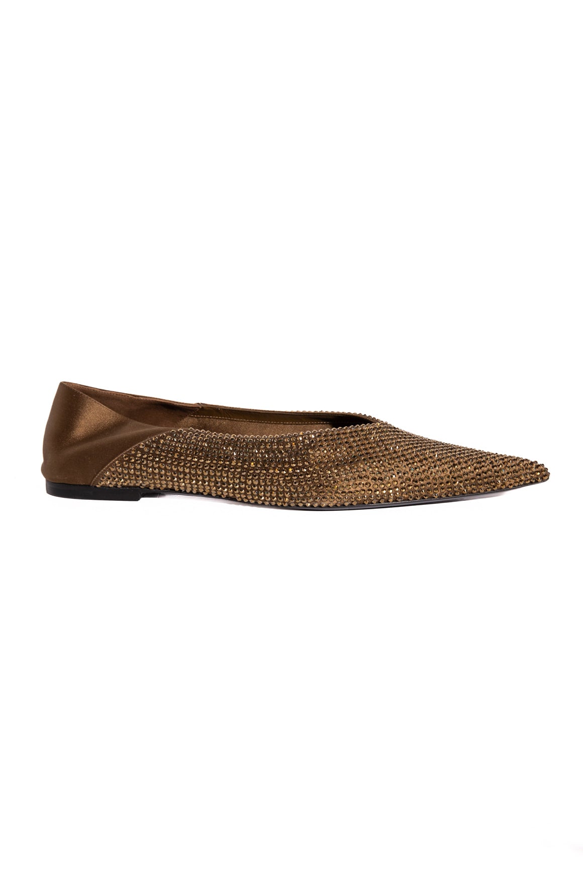 SAINT LAURENT Olive Crystal Embellished Pointed Flats (Sz. 40)