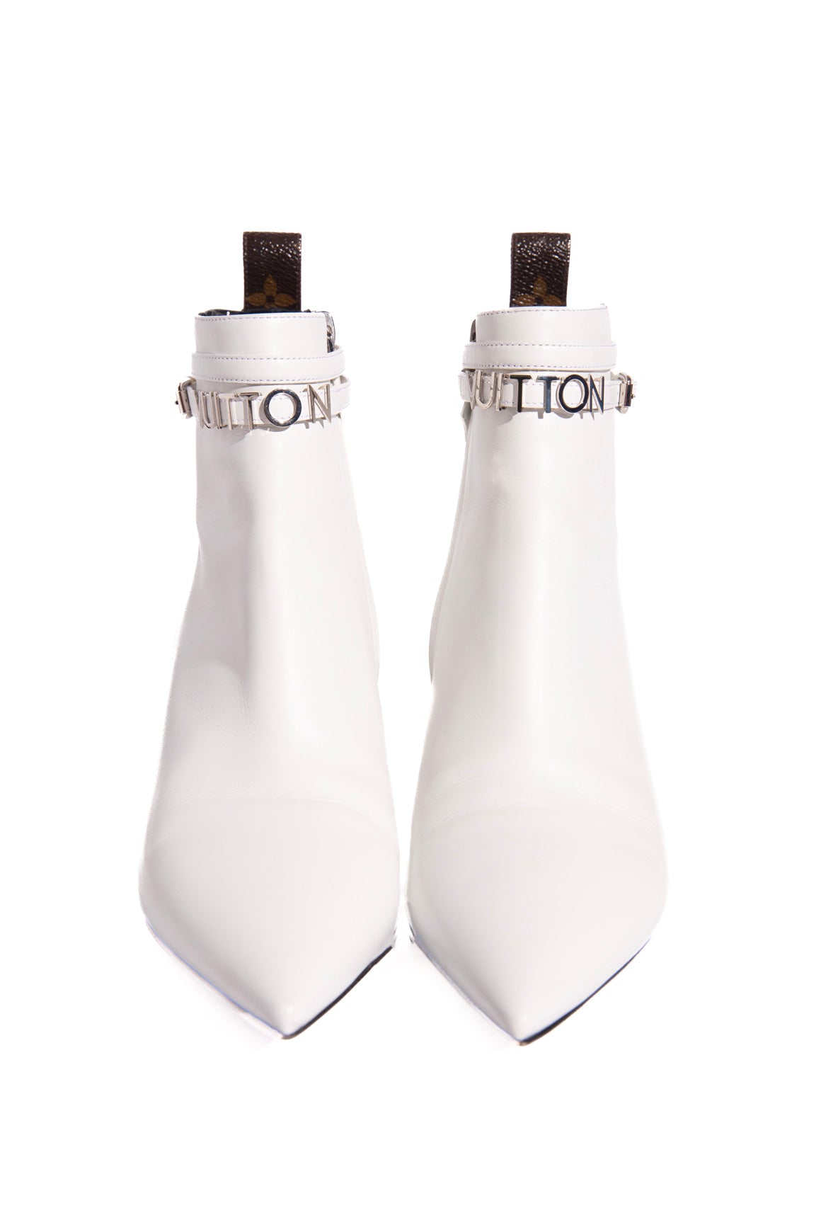 LOUIS VUITTON Whitte Logo Strap Kitten Heel Booties (Sz.36.5)