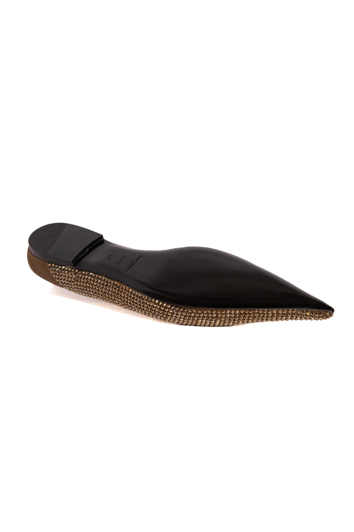 SAINT LAURENT Olive Crystal Embellished Pointed Flats (Sz. 40)