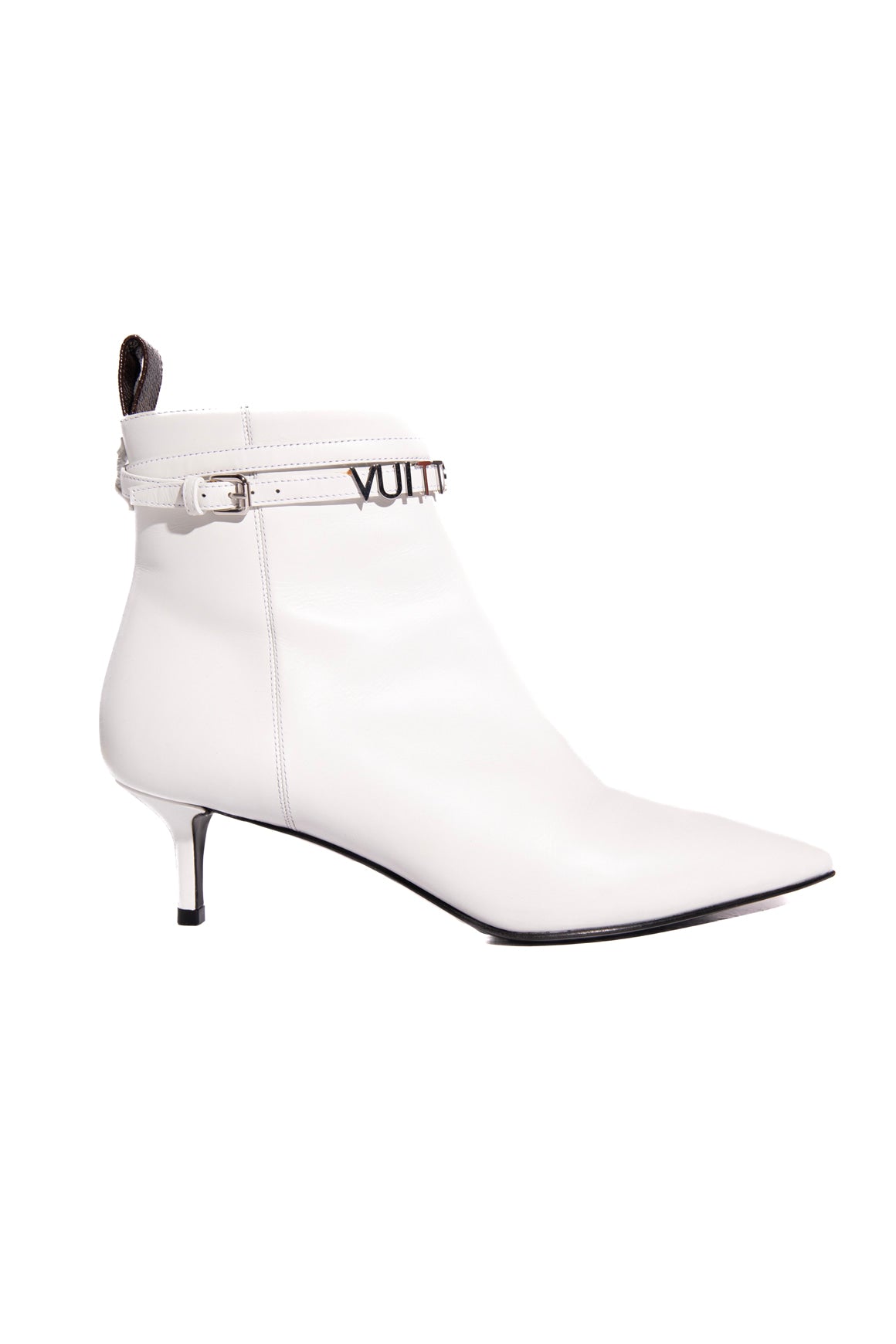 LOUIS VUITTON Whitte Logo Strap Kitten Heel Booties (Sz.36.5)