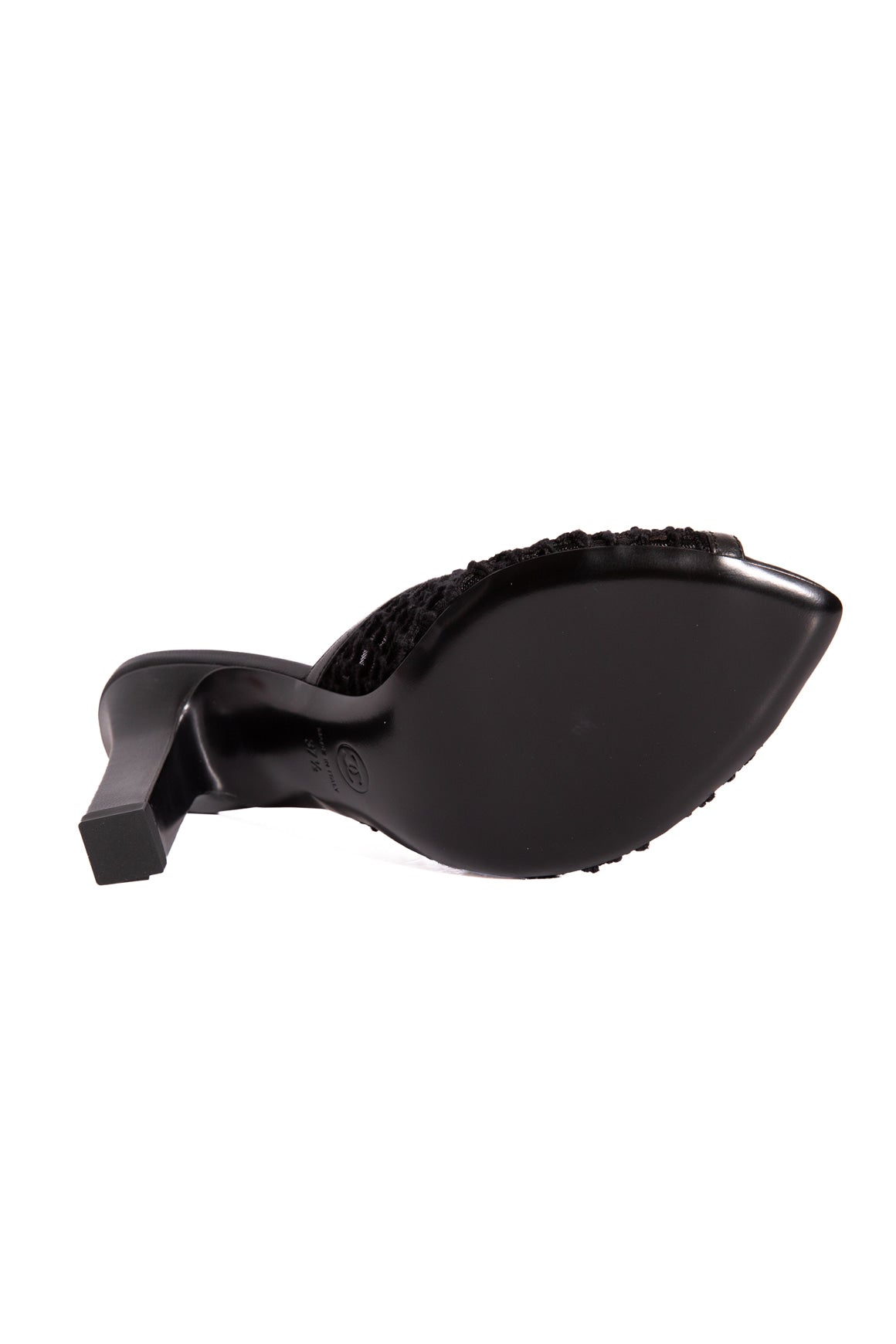 CHANEL Black Pointed Mesh Heeled Mules (Sz. 37.5)