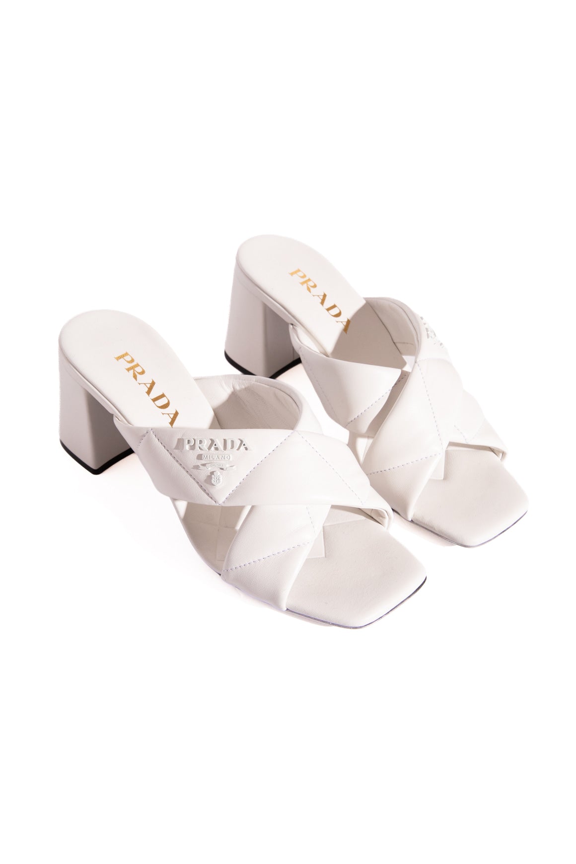 PRADA White Quilted Block Heel Sandals (Sz. 37.5)
