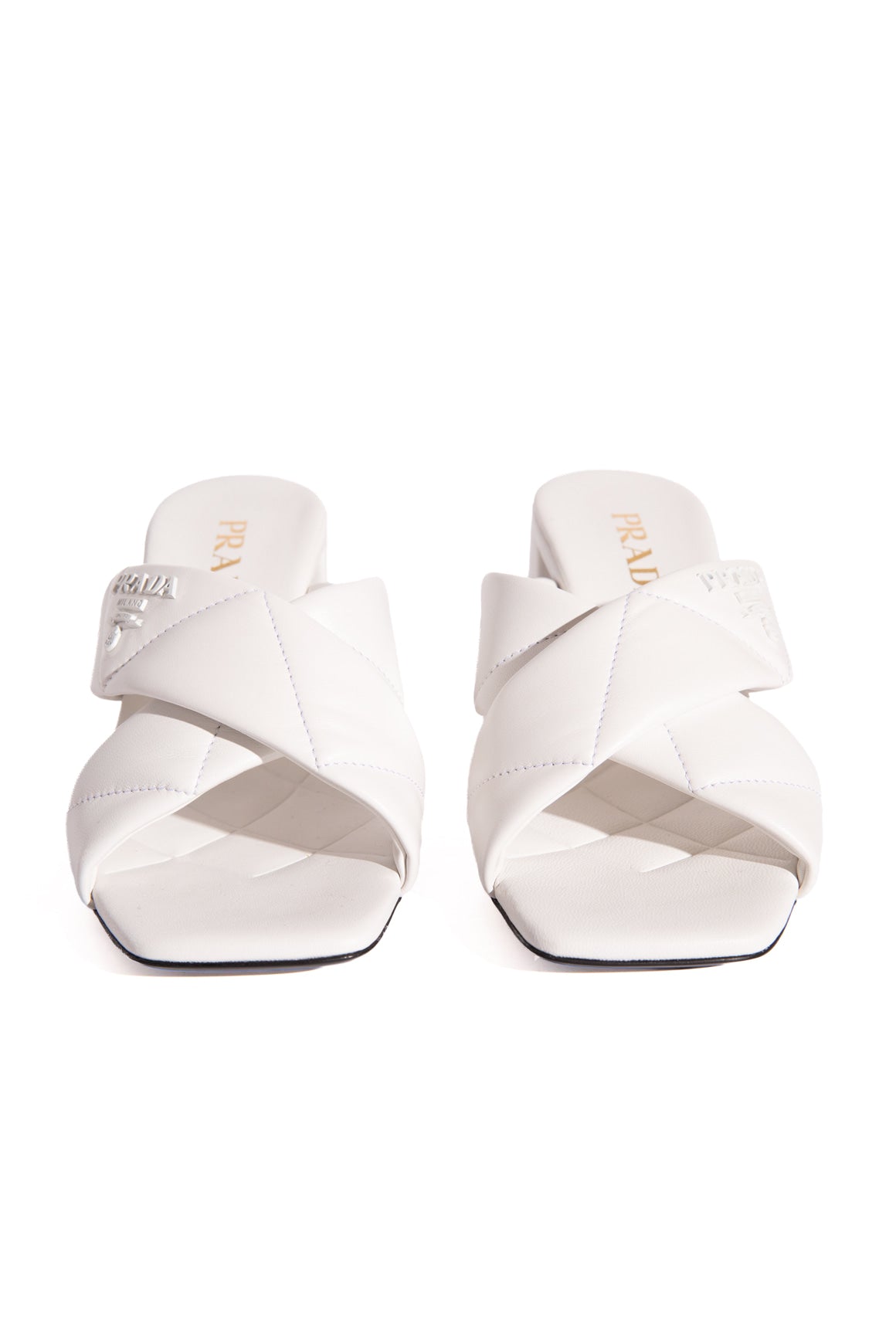 PRADA White Quilted Block Heel Sandals (Sz. 37.5)