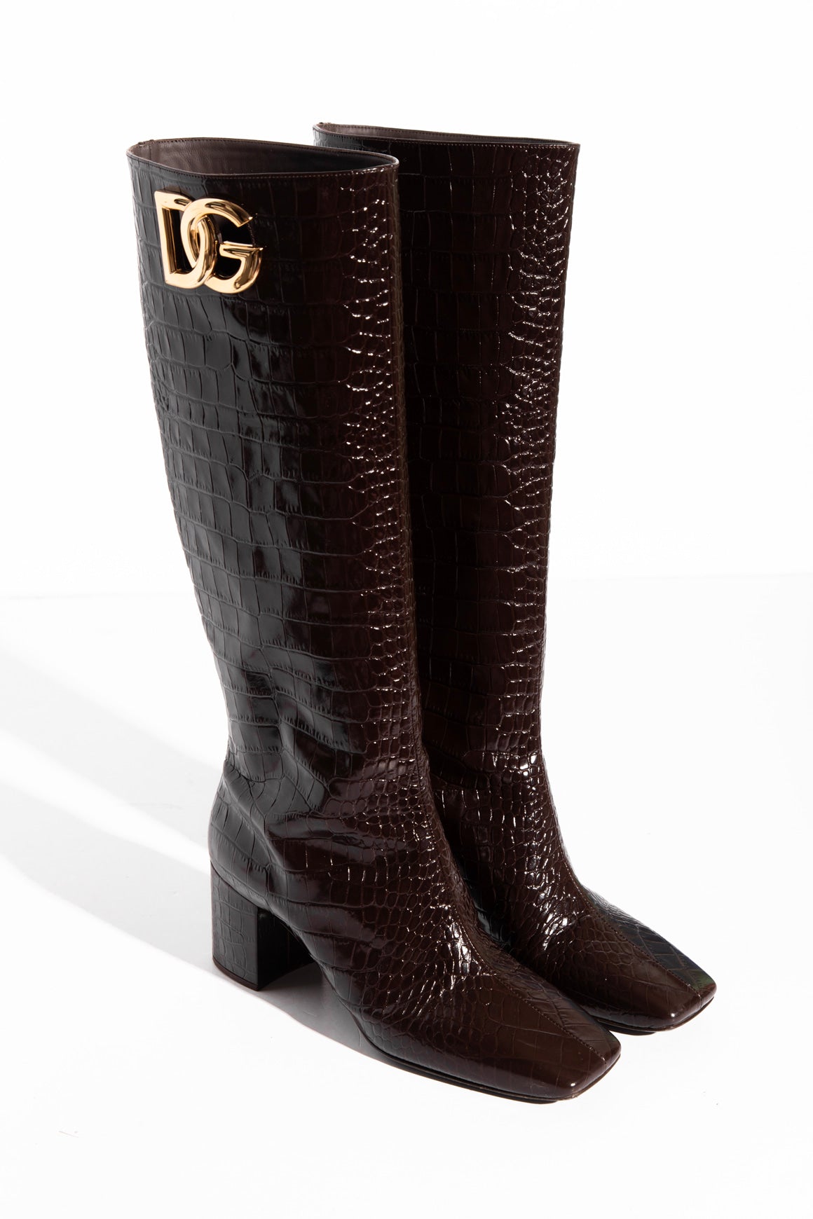 DOLCE & GABBANA Brown Croc Emboss Knee High Boots (Sz. 10)