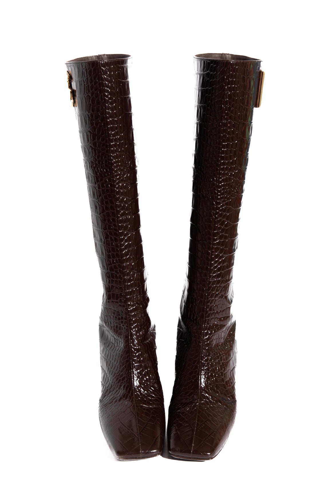 DOLCE & GABBANA Brown Croc Emboss Knee High Boots (Sz. 10)