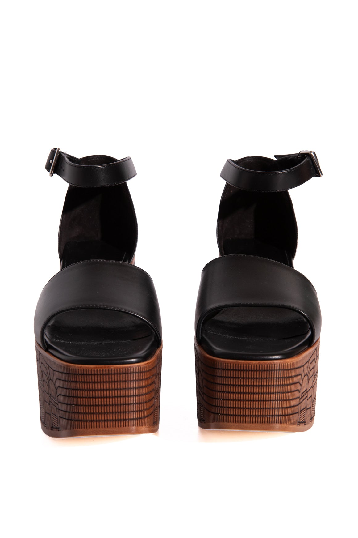 HERMES Black Leather Wooden Illusion 35 Platform Sandals (Sz. 37.5)