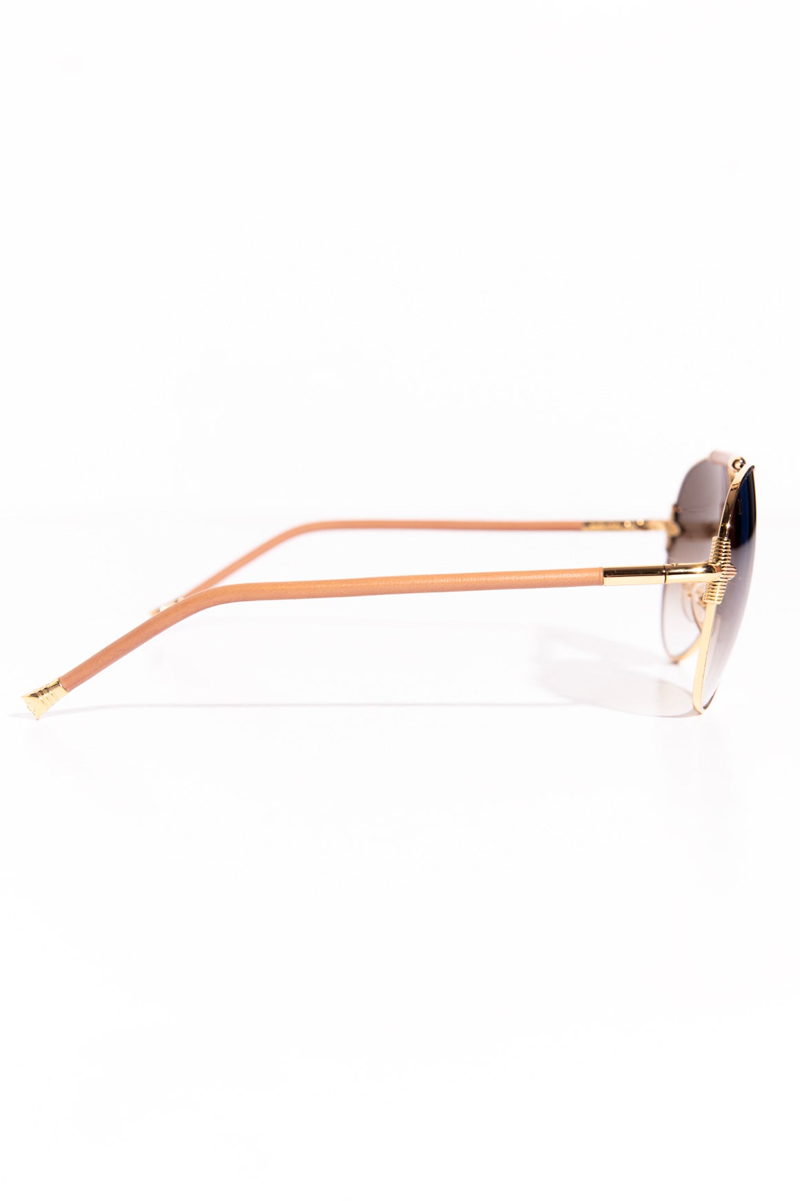 LOUIS VUITTON Gold Aviator Sunglasses W/ Leather Bridge