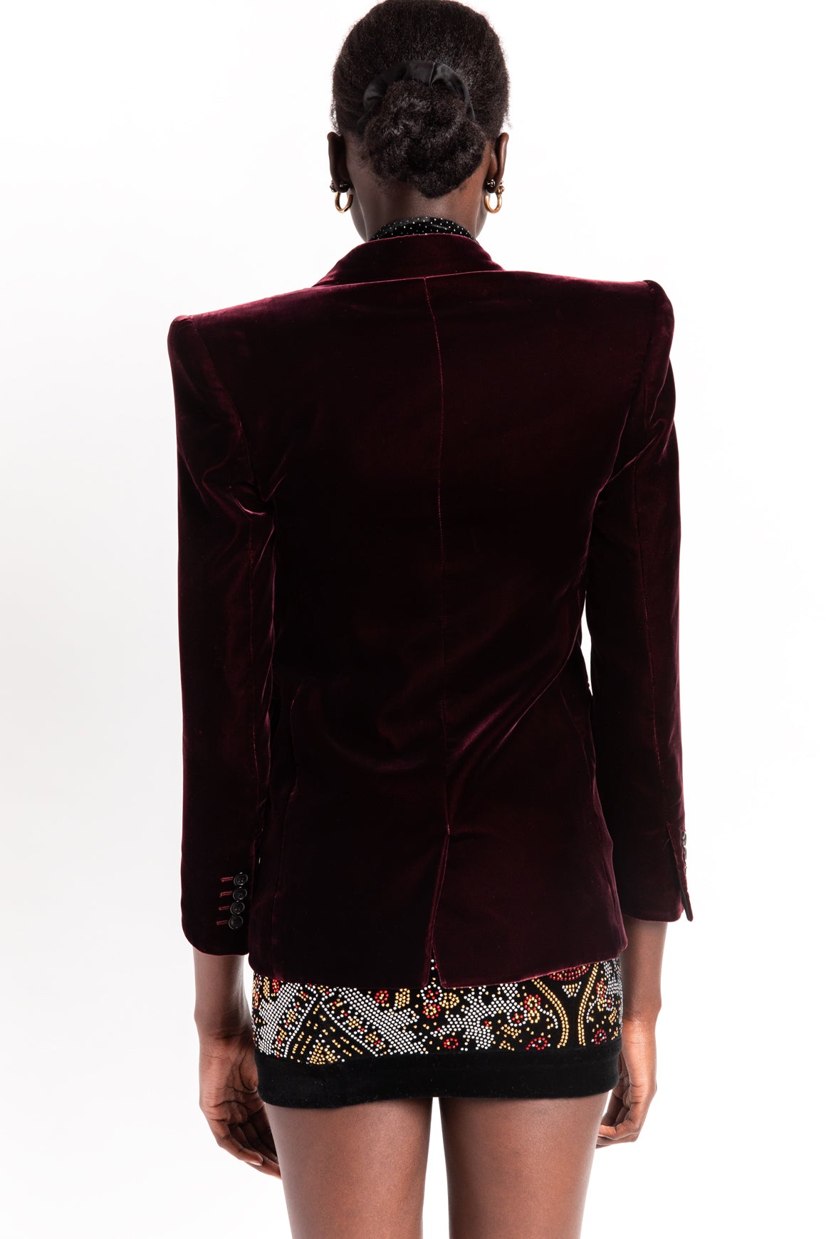 SAINT LAURENT Maroon Velvet Double-Breast Blazer