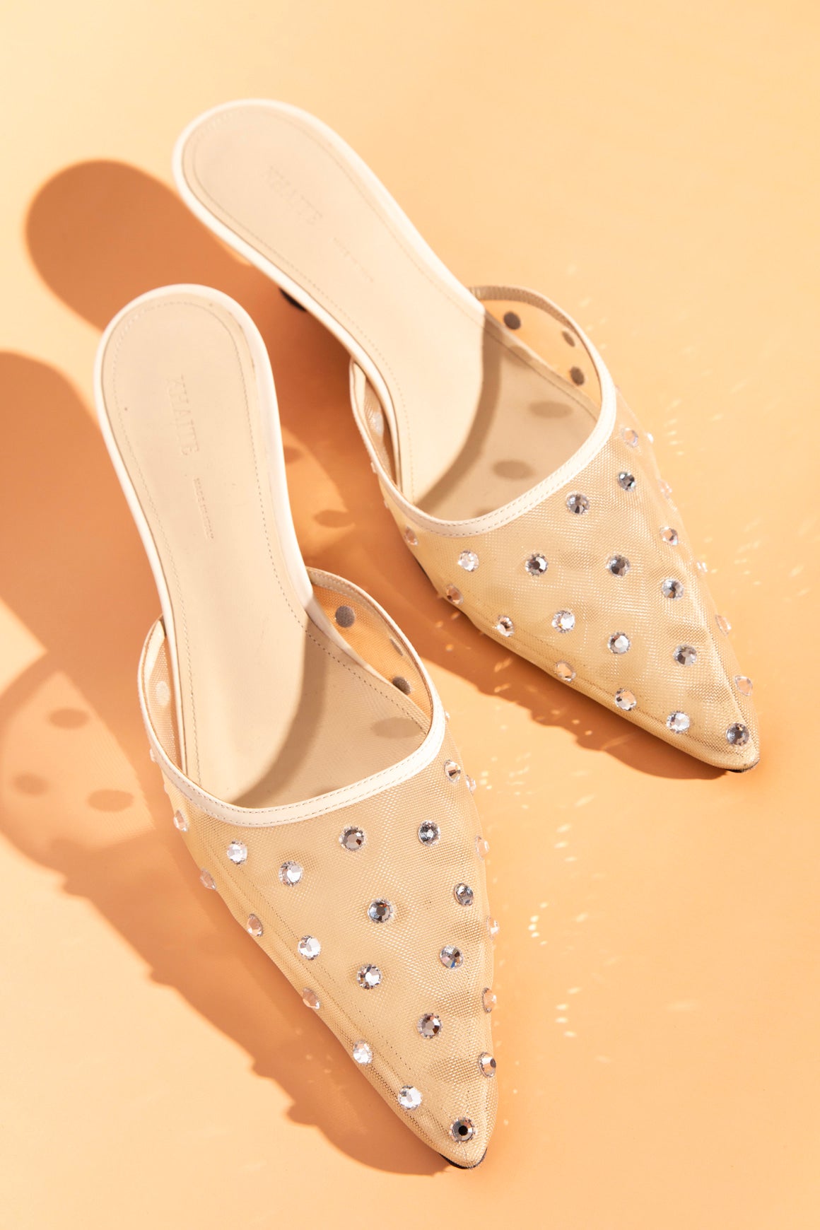 KHAITE Nude Mesh Crystal Kitten Heel Mules (Sz. 36.5)