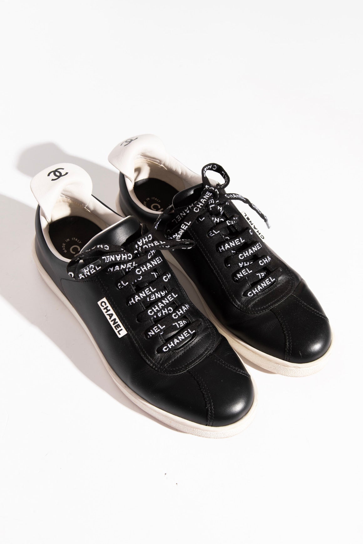 CHANEL Black Leather Logo Lace Sneakers (Sz. 40)