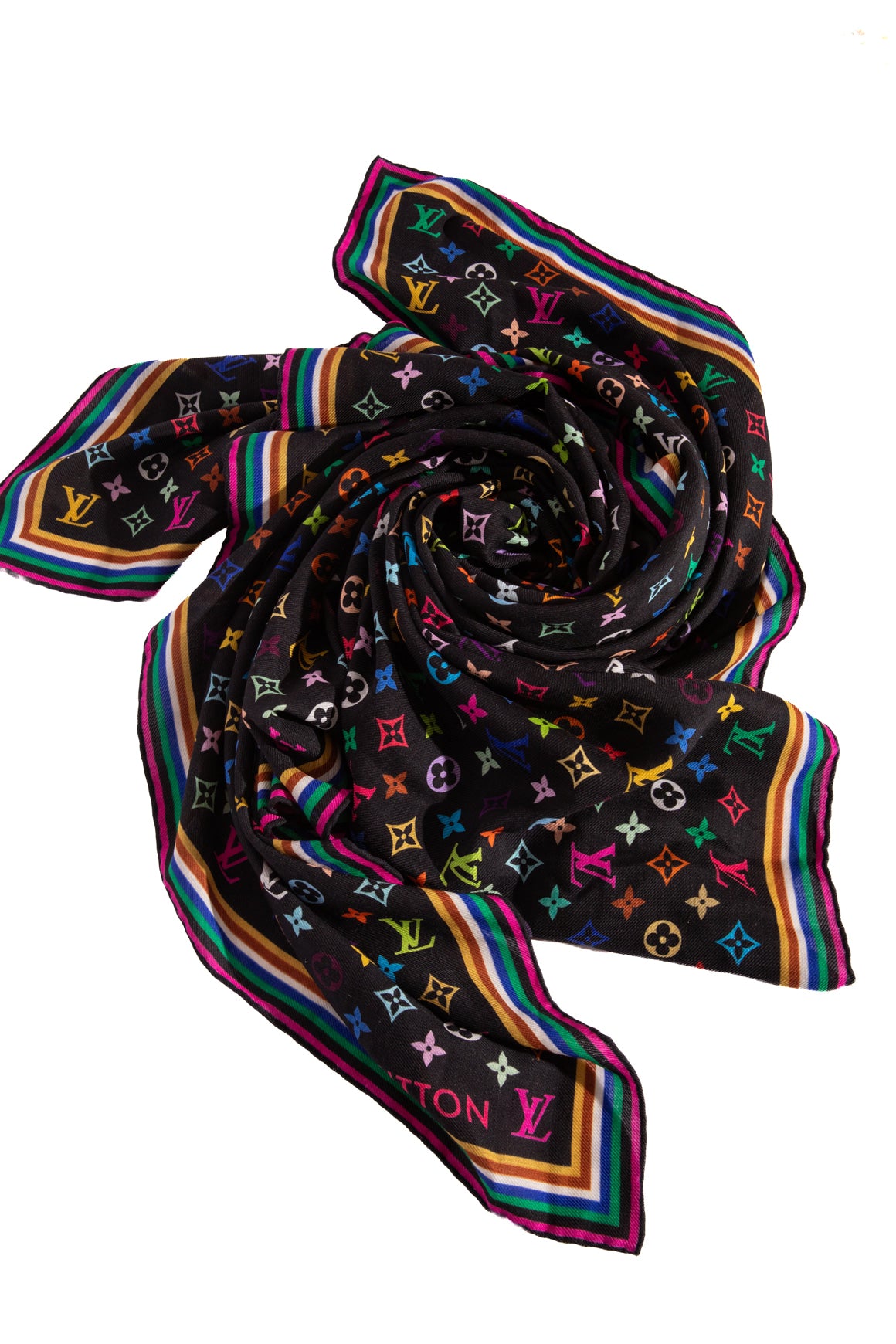 LOUIS VUITTON Black Multicolor LV Flora Large Scarf