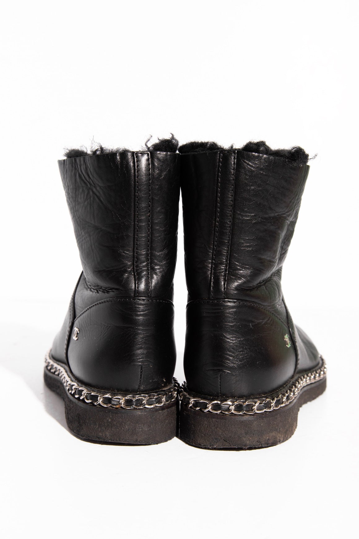 CHANEL Mongolian Lamb Chain Detail Snow Boots (Sz. 38)