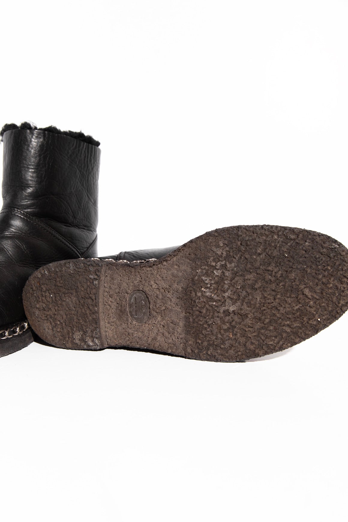 CHANEL Mongolian Lamb Chain Detail Snow Boots (Sz. 38)