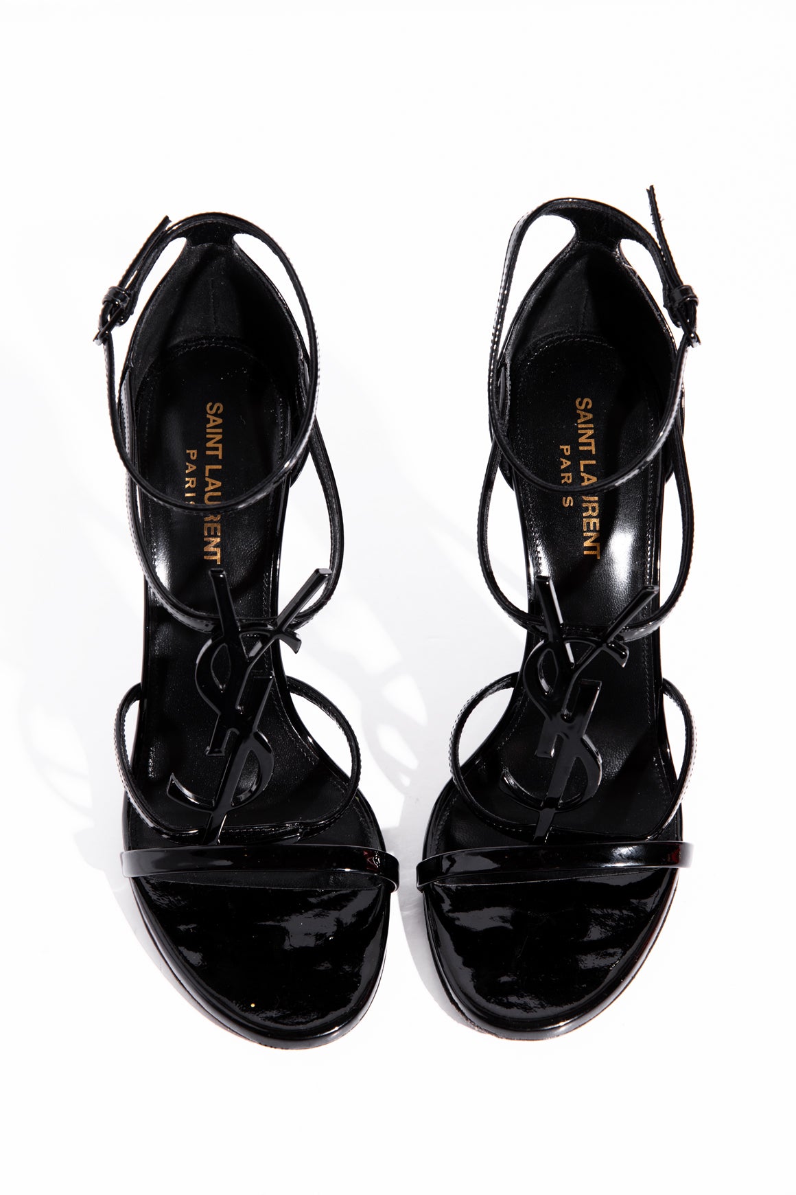 SAINT LAURENT Black Patent Cassandra Heels (Sz. 38.5)