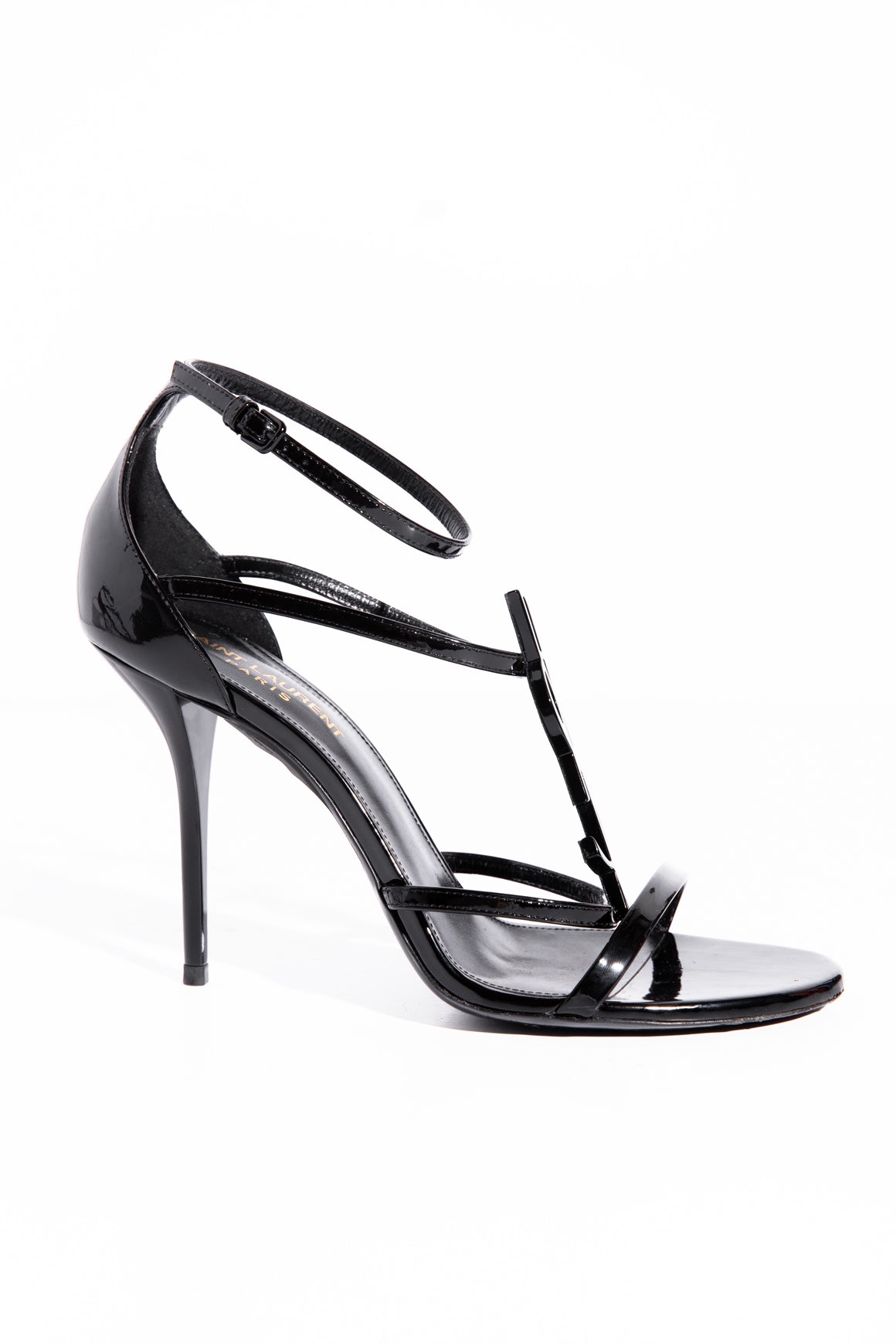 SAINT LAURENT Black Patent Cassandra Heels (Sz. 38.5)